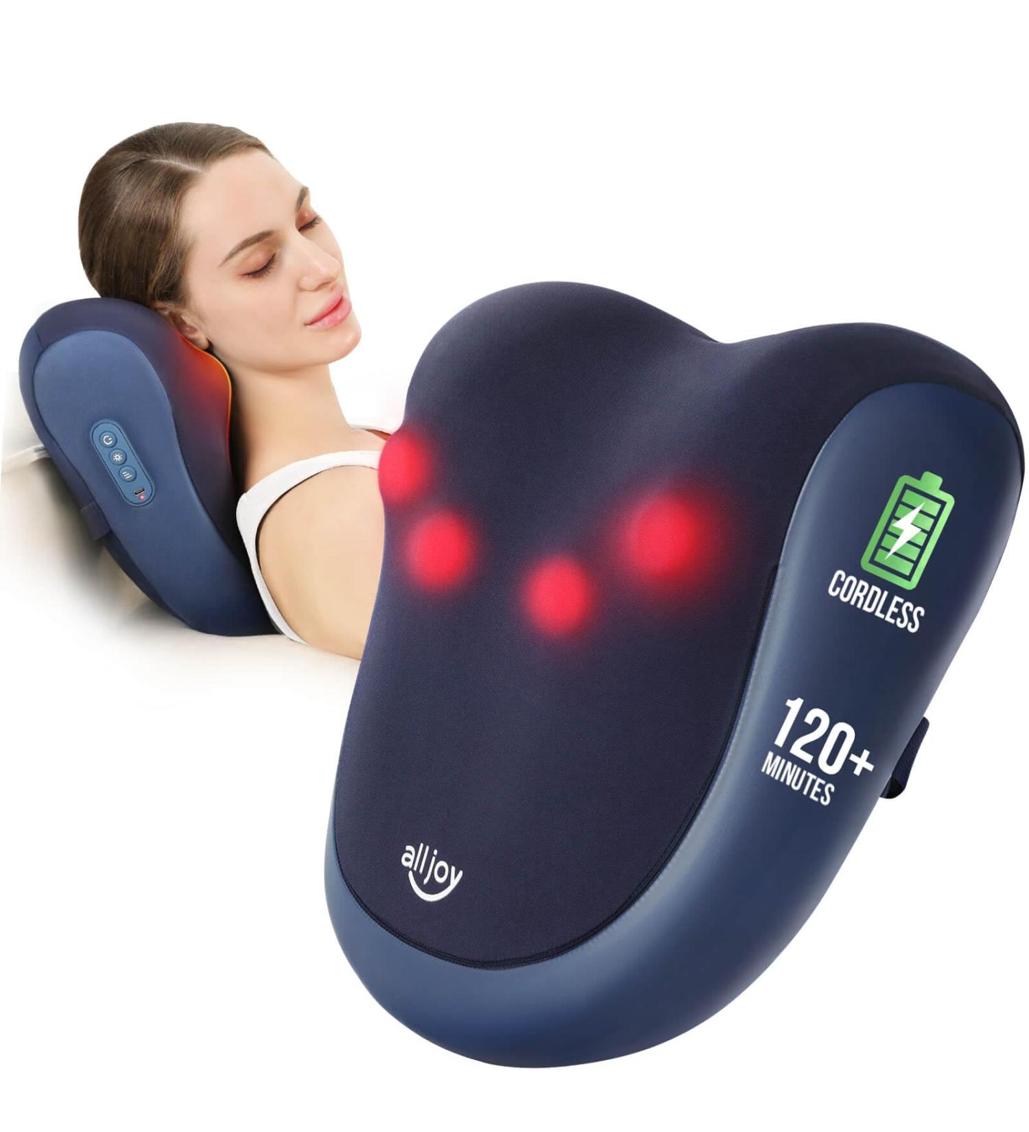 AllJOy Wireless Neck & Back Massage Device with Heat - Shiatsu 3D-Rotating Massage Pillows - Perfect Gift in Blue - Buy Online on GoSupps.com