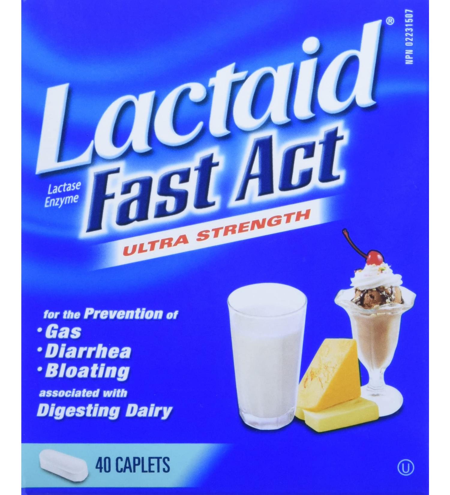 Lactaid Fast Acting Caplets - Lactose Enzyme Break Down - Gas Bloating or Diarrhea - Milk & Dairy - 40 Caplets Per Package Caplets Caplet - Buy Online on GoSupps.com