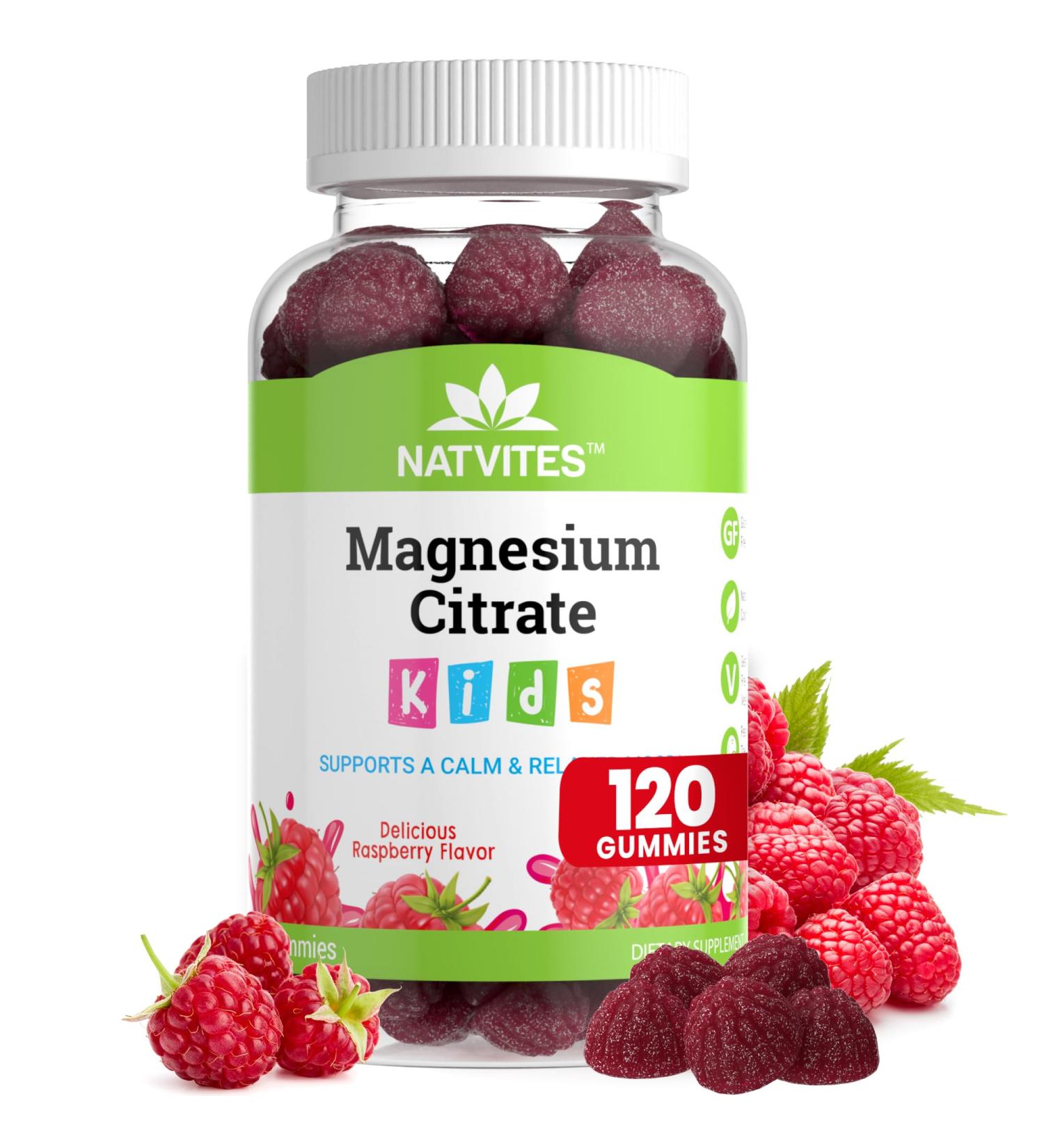 Natvites Magnesium for Kids - Magnesium Gummies for Kids - Supports A Calm & Relaxed Mood Nerve & Bone Health Healthy Kids Sleep Habits - Gluten Free Gelatin Free Magnesium Calm Gummies (120 Count) - Buy Online on GoSupps.com