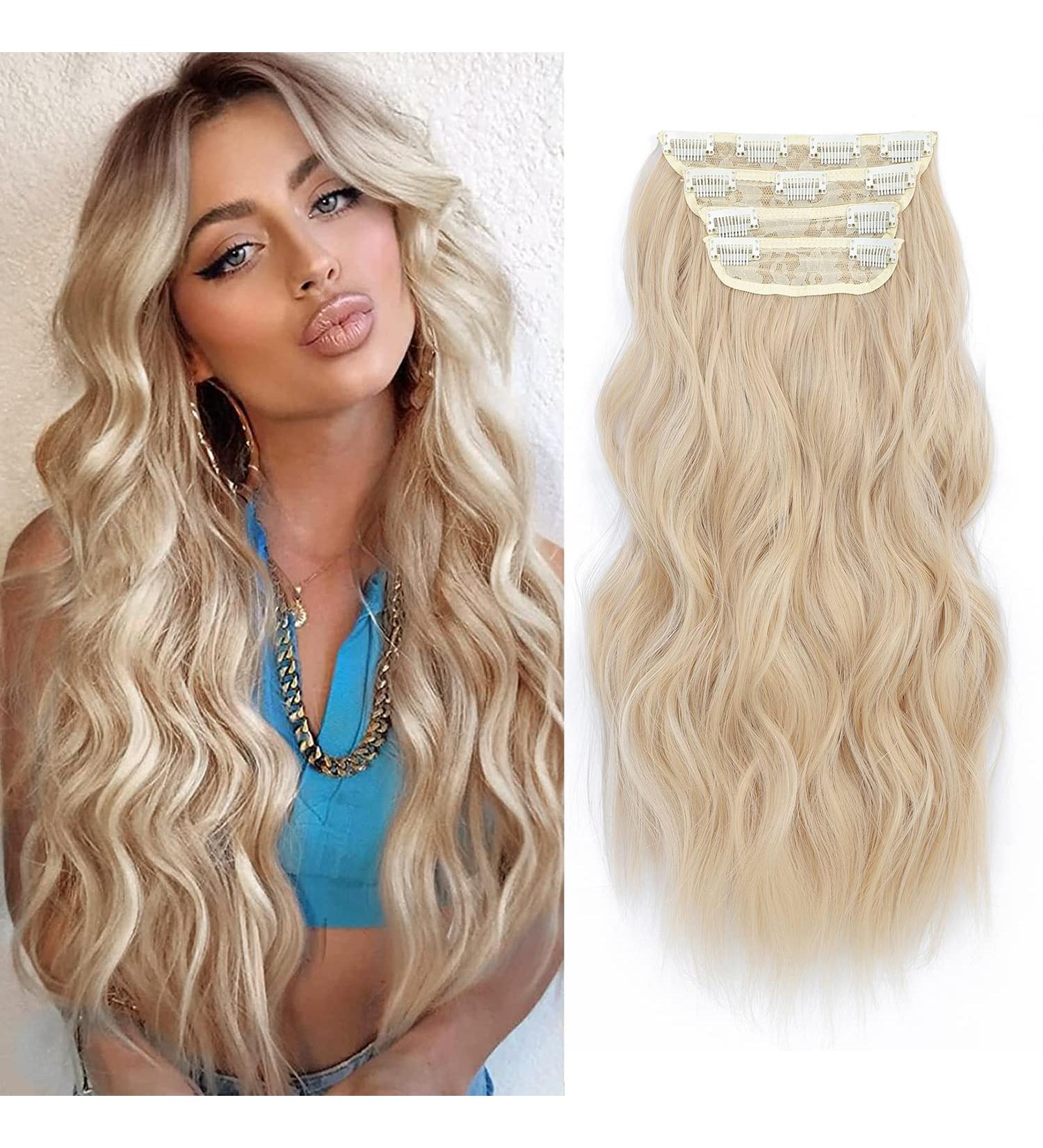 4Pcs Bleach Blonde Long Wavy Clip in Hair Extensions - 20 Inch Synthetic Fiber Pieces for Women - Buy Online on GoSupps.com