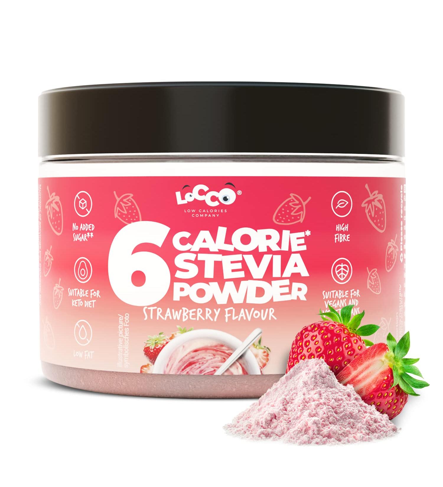Locco Strawberry Flavour Powder 200g | Low Calorie Vegan Keto | 6 Calories, 0g Fat | Stevia Sweetened | Sugar-Free Natural Aromas | Dietary Supplement - Buy Online on GoSupps.com