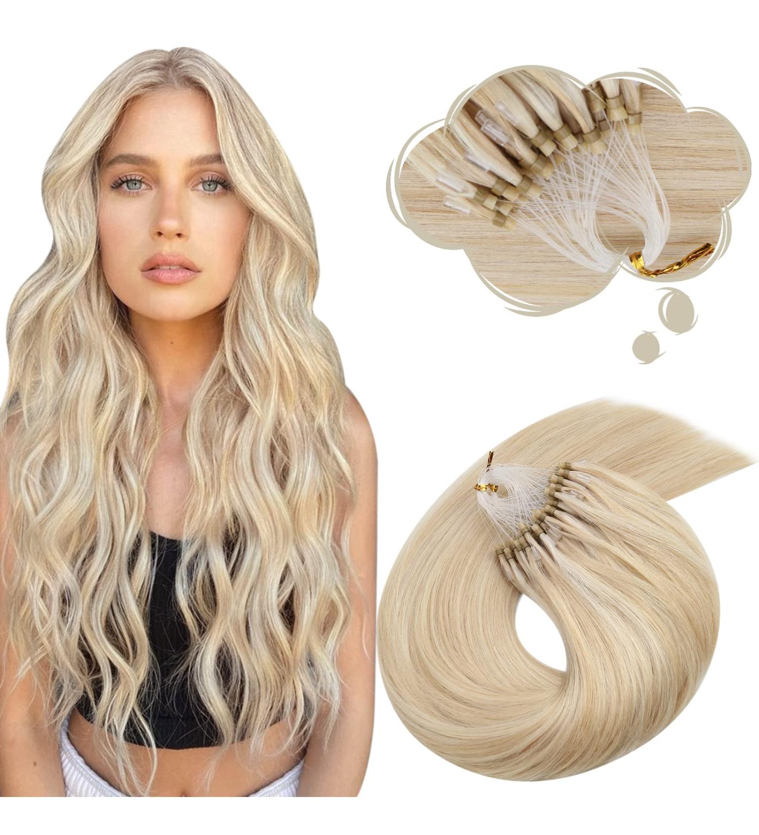 Moresoo Microring Extensions | Real Hair Blond 40 cm #P14/613 | Strawberry Blond & Platinum Blond | 50g Pack - Buy Online on GoSupps.com