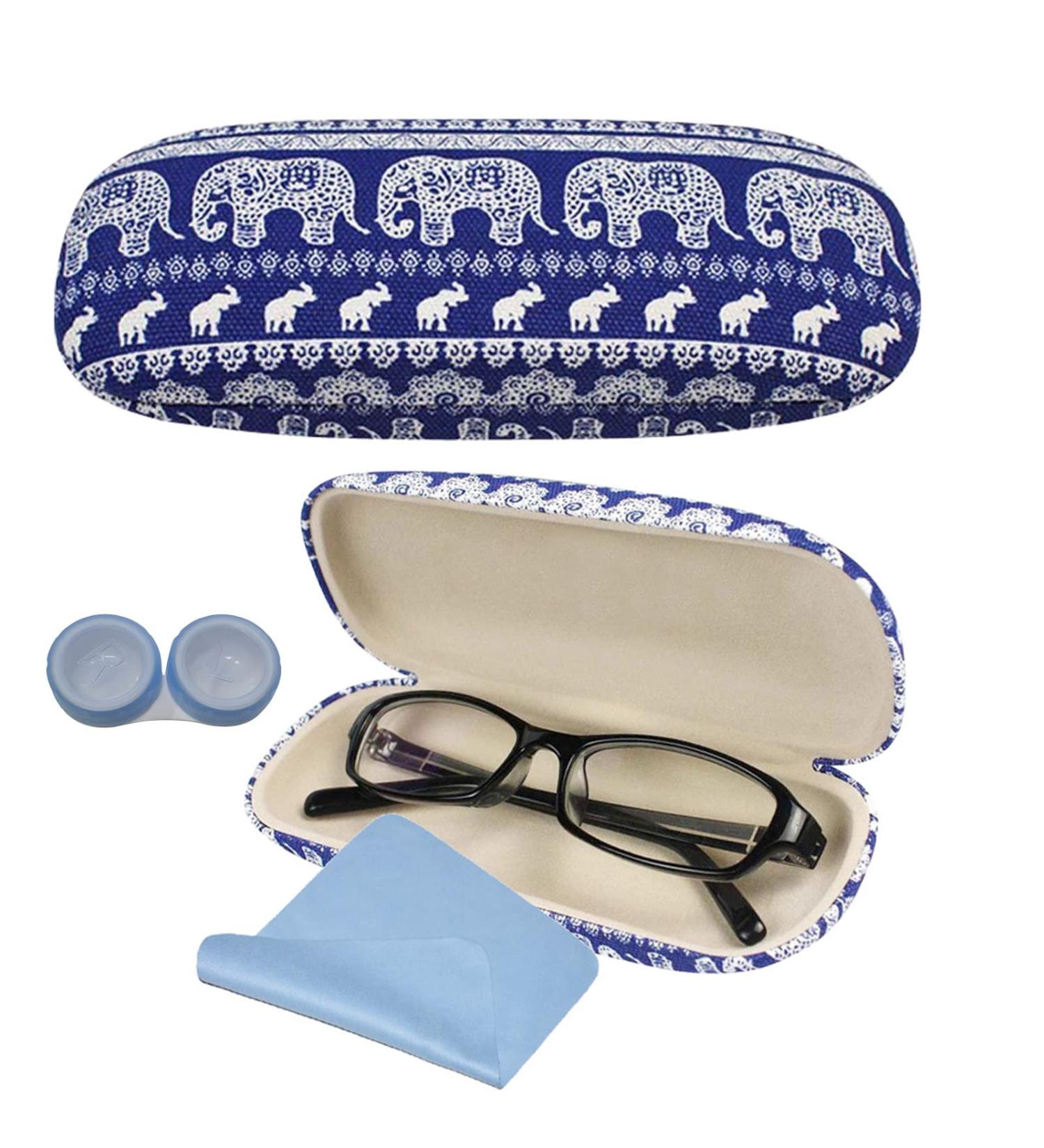 SwirlColor Glasses Case Bohemia Elephant Print Glasses Case Hard Shell with Blue Cleaning Cloth (Blue Glasses Case) - Buy Online on GoSupps.com