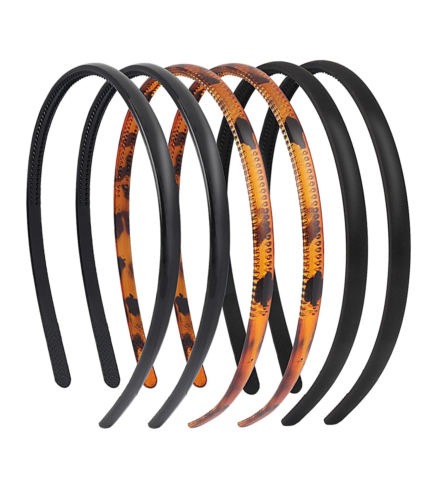 6 Pack Plastic Headbands - Slip-resistant Multi-Color for Men & Women | Face Washing Makeup & Sports | Black Coffee Leopard & Rubber Options - Buy Online on GoSupps.com