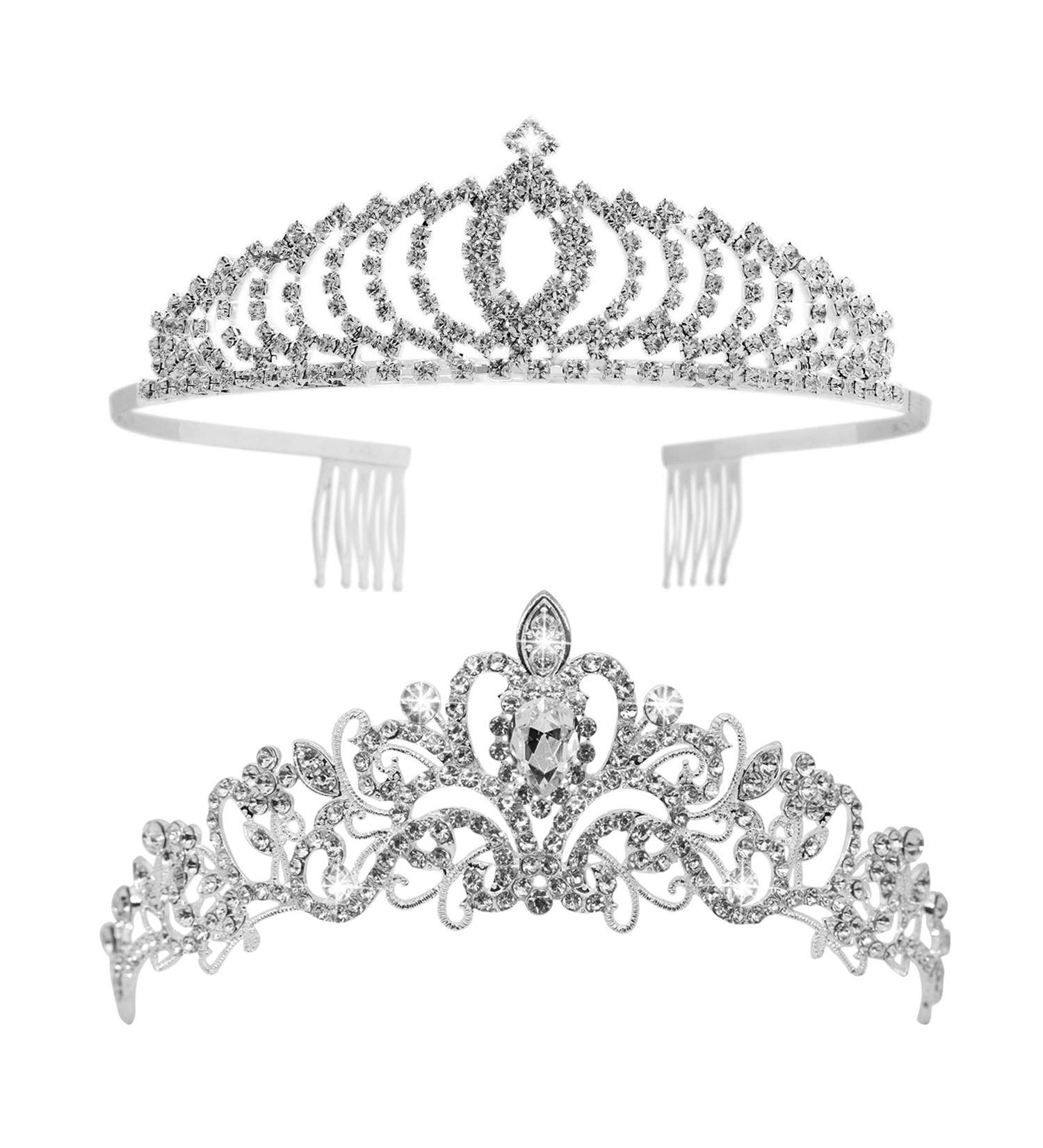 Vofler Crystal Rhinestone Tiaras & Crowns - 2 Pack Headpiece for Women, Girls, Bride - Perfect for Wedding, Prom, Costume Party - Silver - Buy Online on GoSupps.com