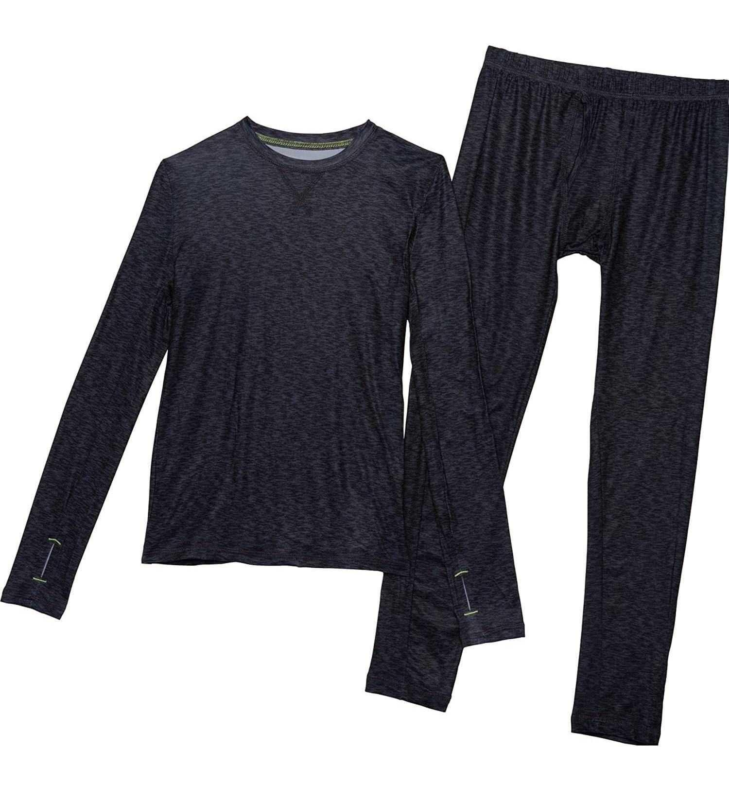 Cuddl Duds Climatesmart Boys Warm Baselayer Top & Bottoms 2 Piece Thermal Set Long Sleeve Shirt and Pants Medium Grey Space Dye