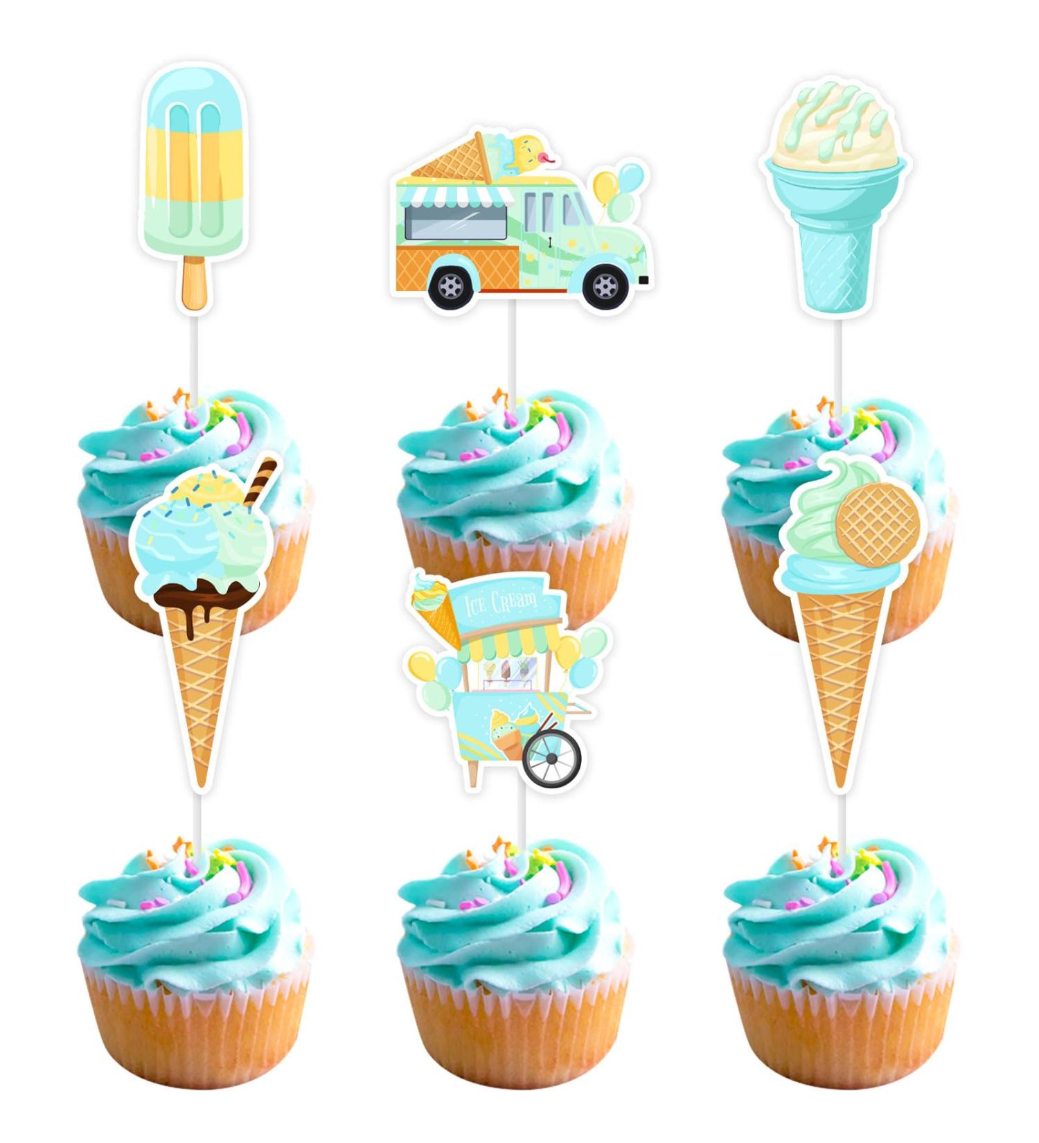 Cheereveal 24 Pieces Ice Cream Cupcake Toppers 6 Shapes Blue Ice Cream Cupcake Picks Hawaii/Sweet Summer Theme Baby Shower Birthday Party Cake Decorations Supplies - Buy Online on GoSupps.com