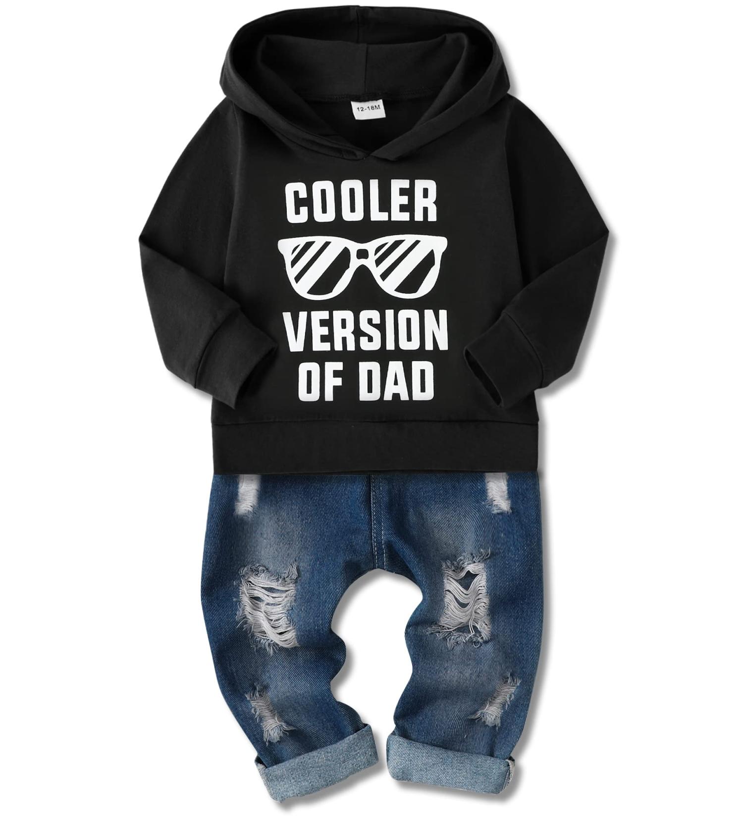 Amissz Toddler Boys Outfit 1-6T | Letter Print Sweatshirt Hoodie with Ripped Jeans Set | 3-4 Years Black - Buy Online on GoSupps.com
