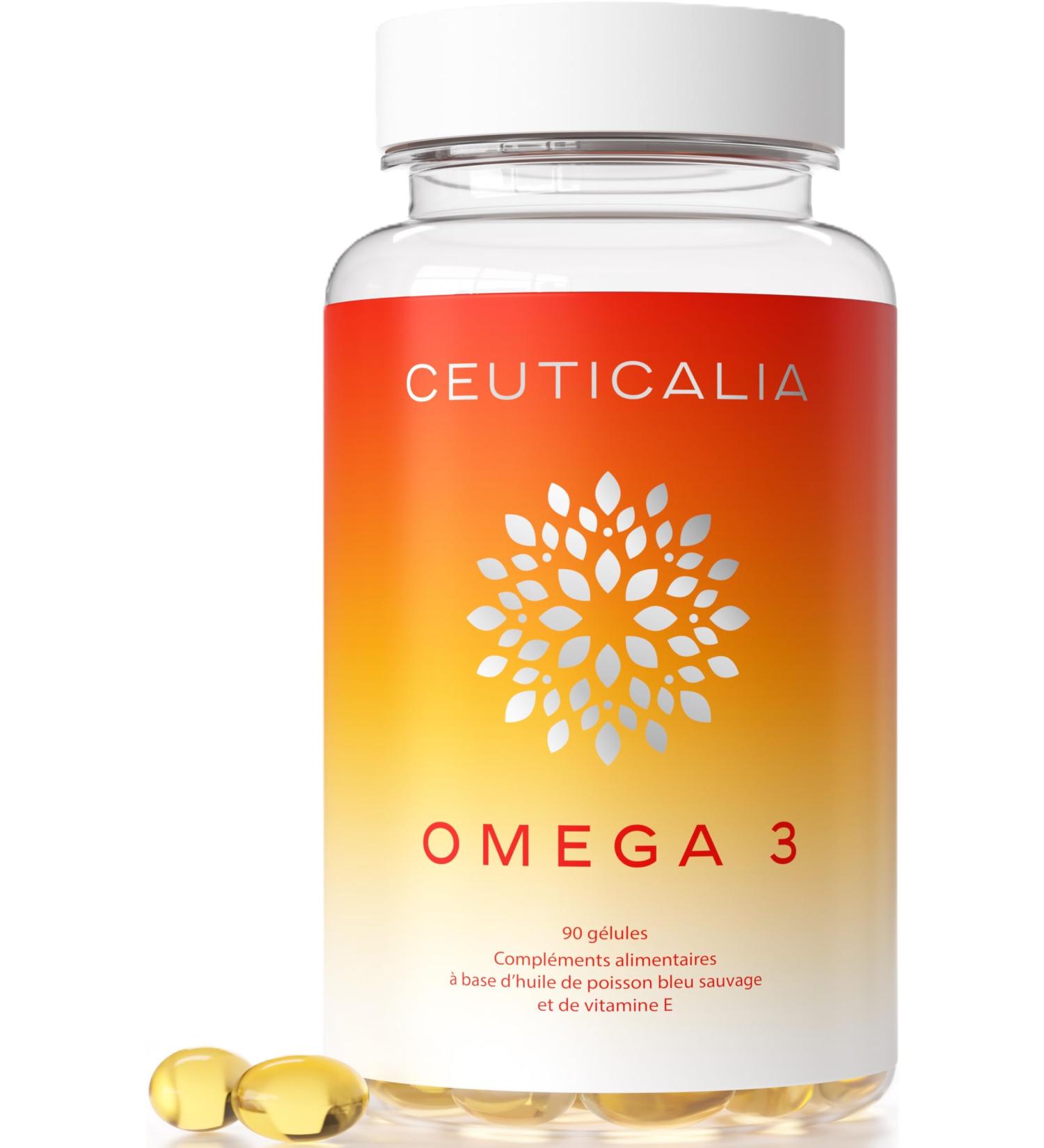 Omega 3 Food Supplement - Wild Fish Oil Rich in EPA and DHA - Heart Vision Concentration - Vitamin E - 90 Capsules 30 Days - Buy Online on GoSupps.com