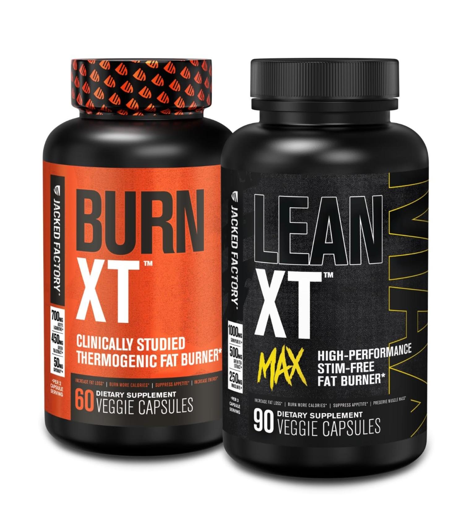 Jacked Factory Burn-XT Clinically Studied Fat Burner & Weight Loss Supplement (60 Capsules) Lean-XT Max - High-Performance Stim-Free Fat Burner (90 Capsules) - Buy Online on GoSupps.com