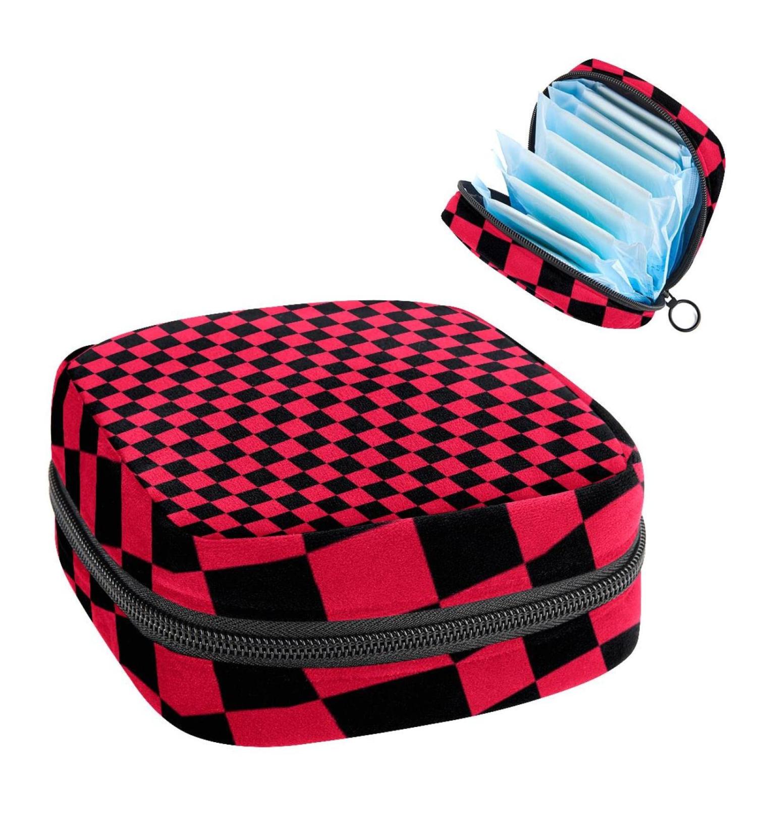 GIAPB Period Bag Sanitary Napkin Storage & Travel Makeup Pouch - Red Squares Black Plaid | Color3329 - Buy Online on GoSupps.com