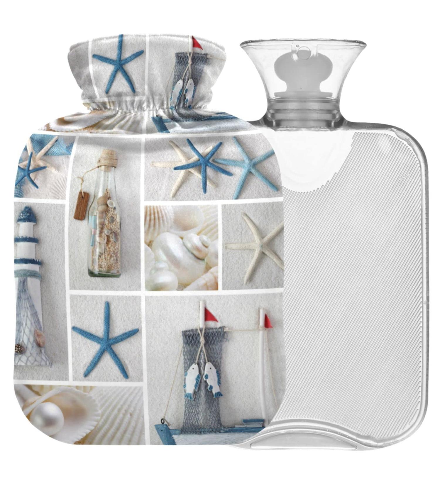Naanle Ocean Seashell Hot Water Bottle - 1L Transparent Heat Bottle with Cover for Pain Relief & Warmth - Ideal for Bed & Hand Warmers - Buy Online on GoSupps.com