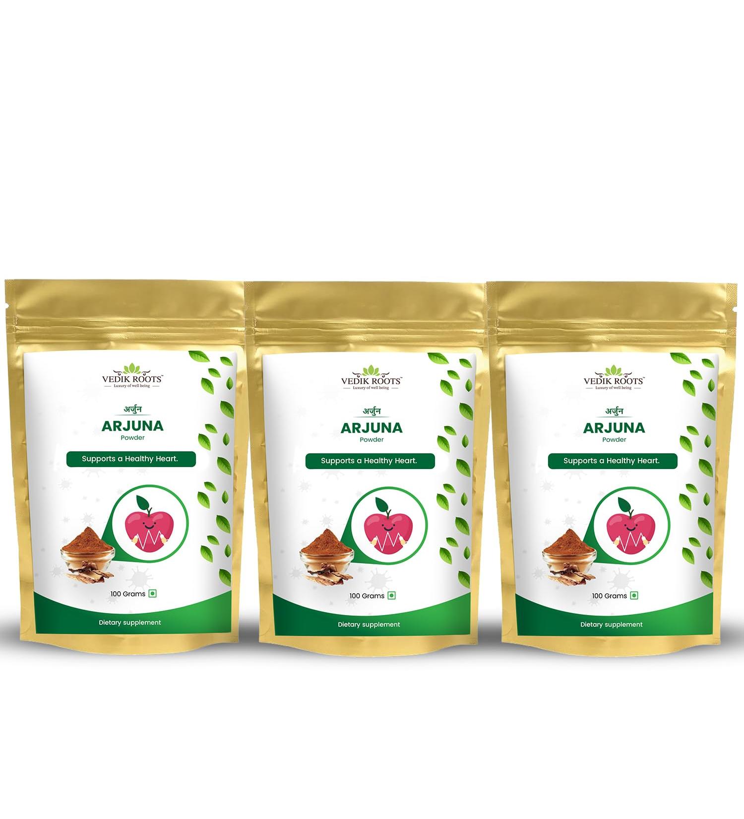 VEDIKROOTS Organic Arjuna Bark Powder 100 g Supports Healthy Heart Functions Arjun Ki Chaal Powder Promotes Healthy Metabolism (Pack of 3) - Buy Online on GoSupps.com