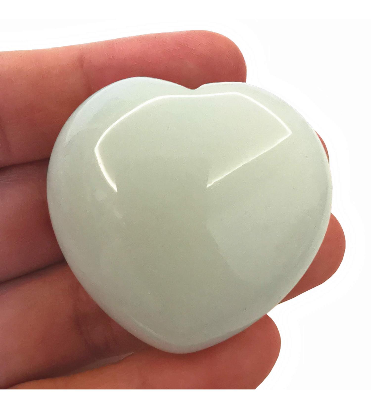 Manekieko Opalite Palm Worry Carved Heart Love Stone 40mm Crystals and Healing Stones