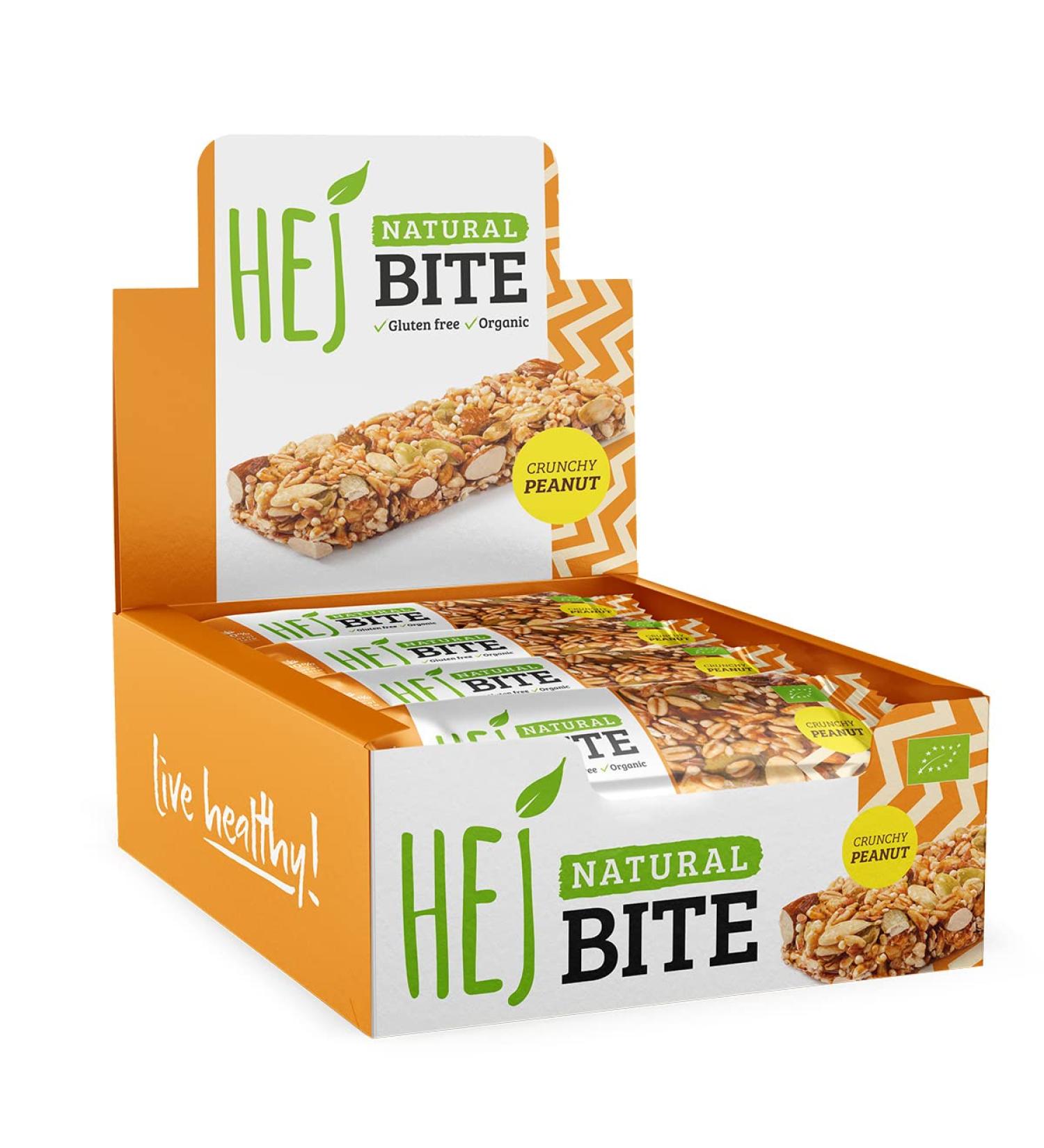 HEJ Bite Vegan Nut Bar Snack - Crunchy Peanut (12 x 40g) - Healthy Energy Boost - Buy Online on GoSupps.com