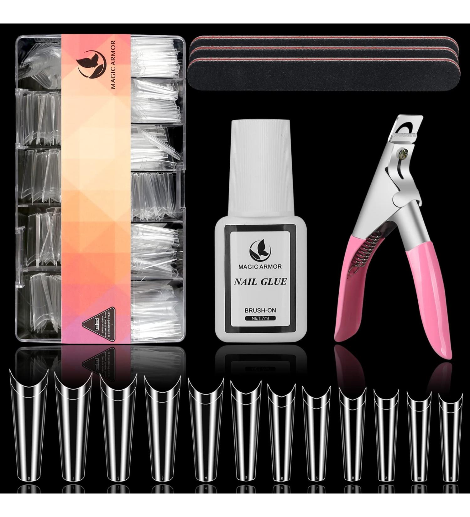 Magic Armor 600-Piece French Nail Tips | Press-On Ballerina Nails with Glue | 12 Sizes Half Cover | DIY Nail Studio Kit - Buy Online on GoSupps.com