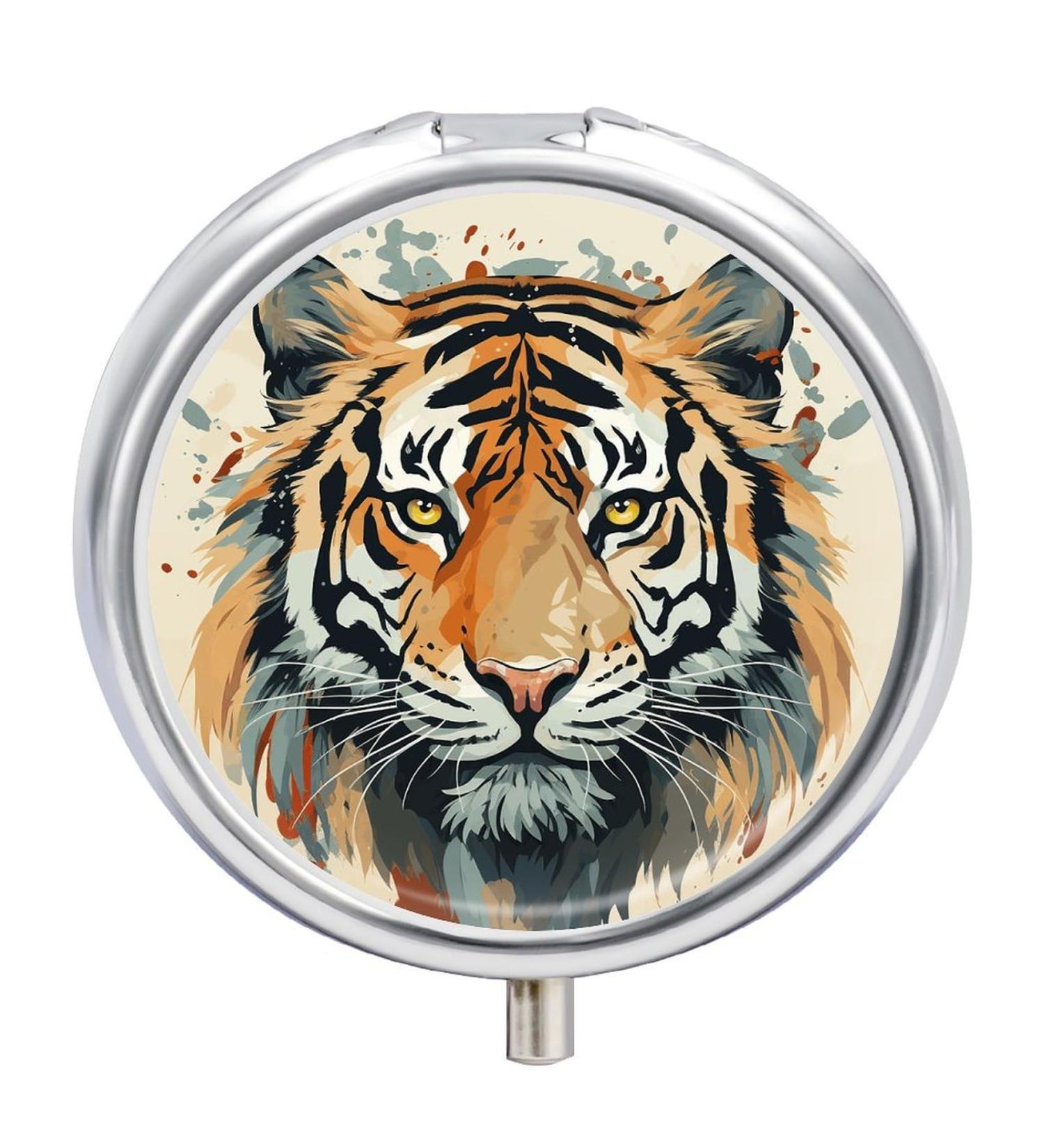 Pill Box with Tiger Face - 3 Compartment Portable Medicine Organizer for Travel & Purse - Buy Online on GoSupps.com