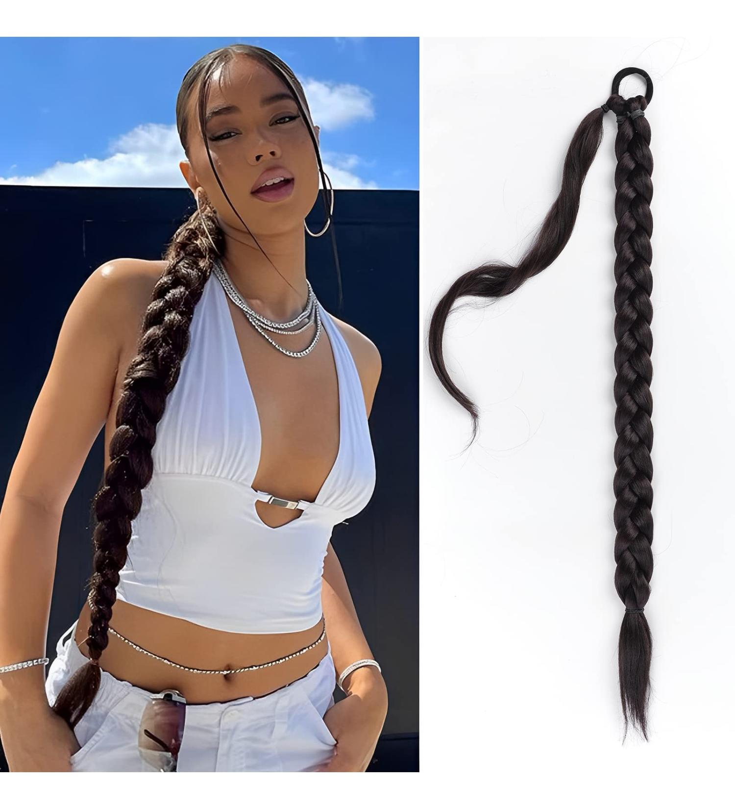 HAIRCUBE Long Braided Ponytail Extension | Wrap Around Hair Extensions | Synthetic Hair Piece for Women | 32 Inch 150g | Black Brown - Buy Online on GoSupps.com