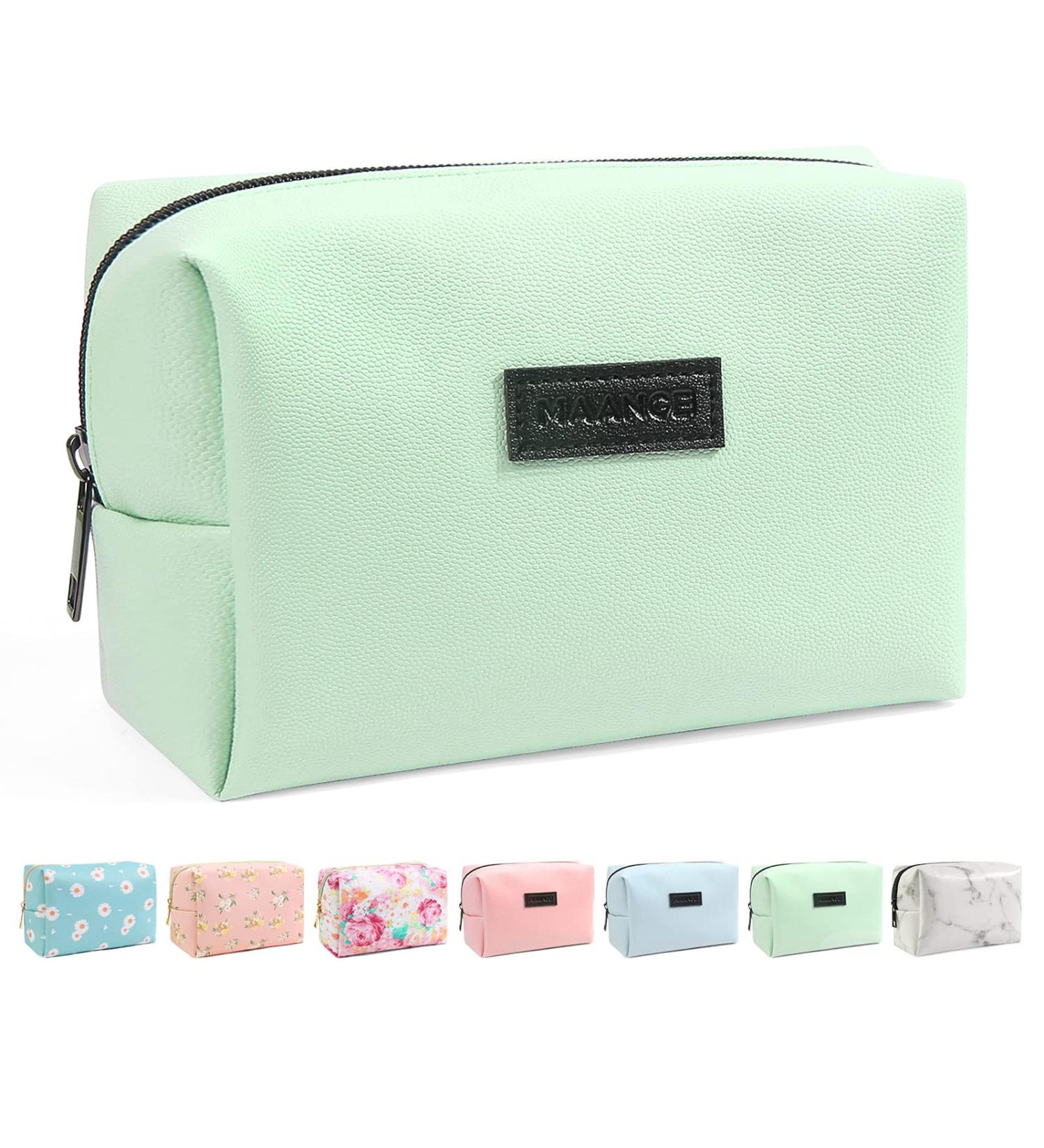 MAANGE Small Green PU Leather Makeup Bag for Women | Travel Cosmetic Pouch with Zipper | Portable & Versatile - Buy Online on GoSupps.com