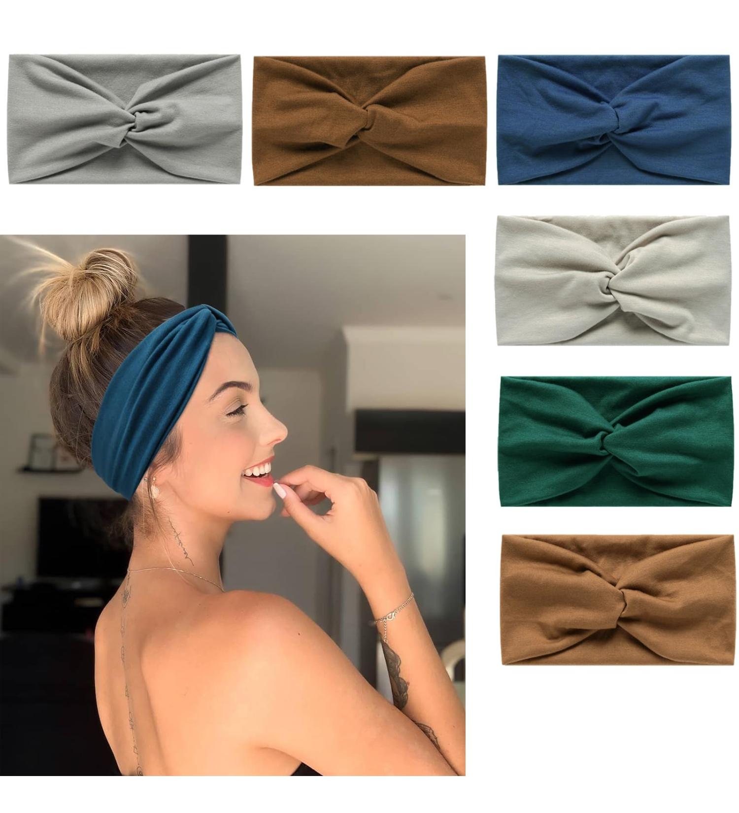 Head Scarfs for Women Wide Headbands Boho Fashion Knotted Hairbands for Adult Women Fashion Bandanas Yoga Sport Hair Accessories (6NColorGreen) - Buy Online on GoSupps.com
