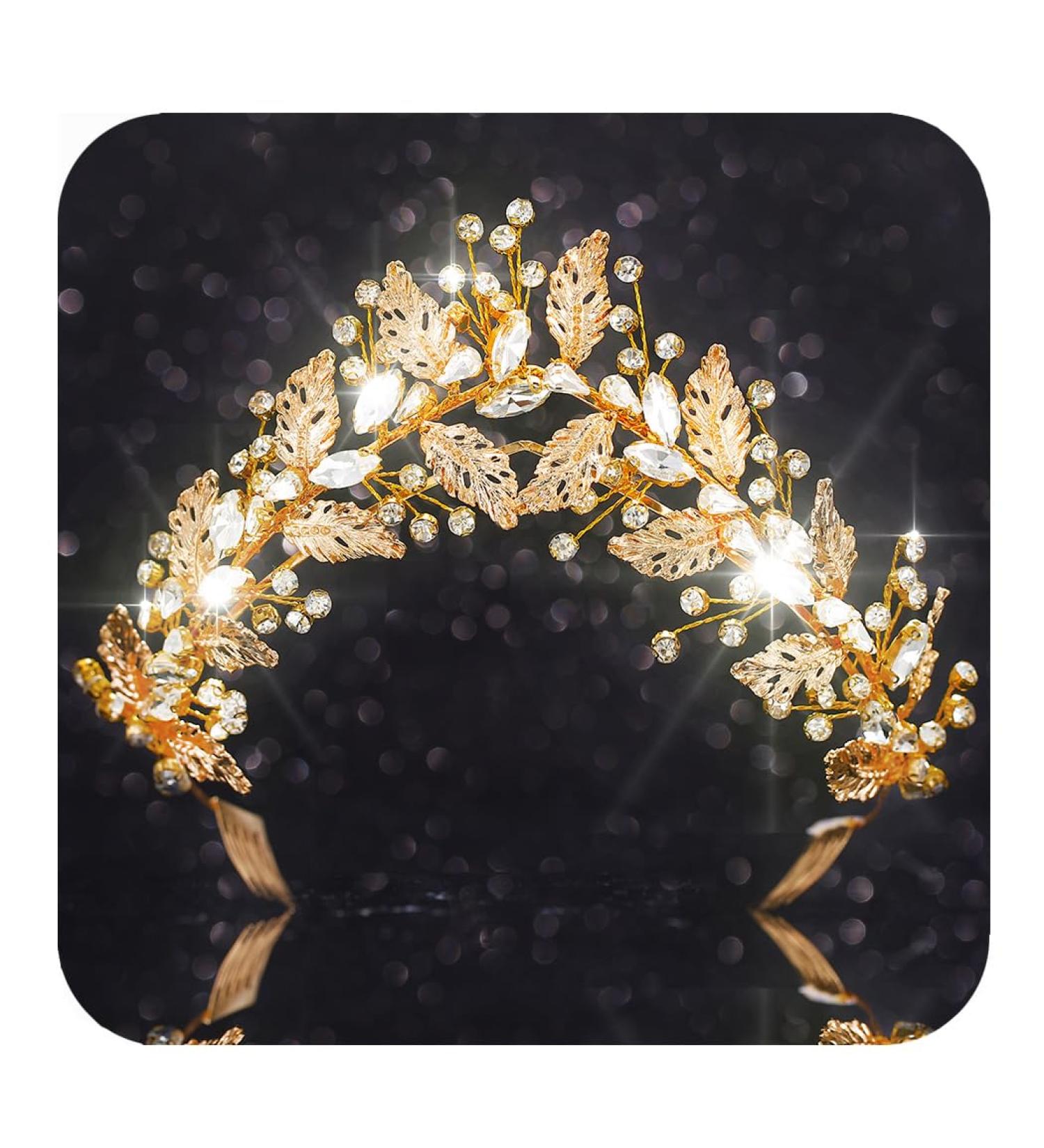 Fashband Rhinestone Leaf Headband Gold Crystal Headpiece Bride Wedding Hair Accessories for Women - Buy Online on GoSupps.com