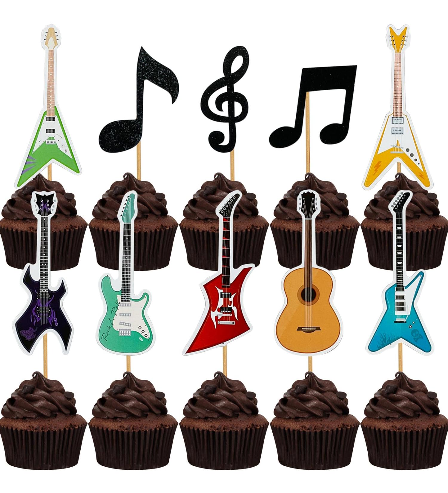 Mulukaya 30Pcs Guitar Cupcake Toppers Music Notes Treat Cake Picks for Guitar Rock Birthday Party Decorations Supplies - Buy Online on GoSupps.com