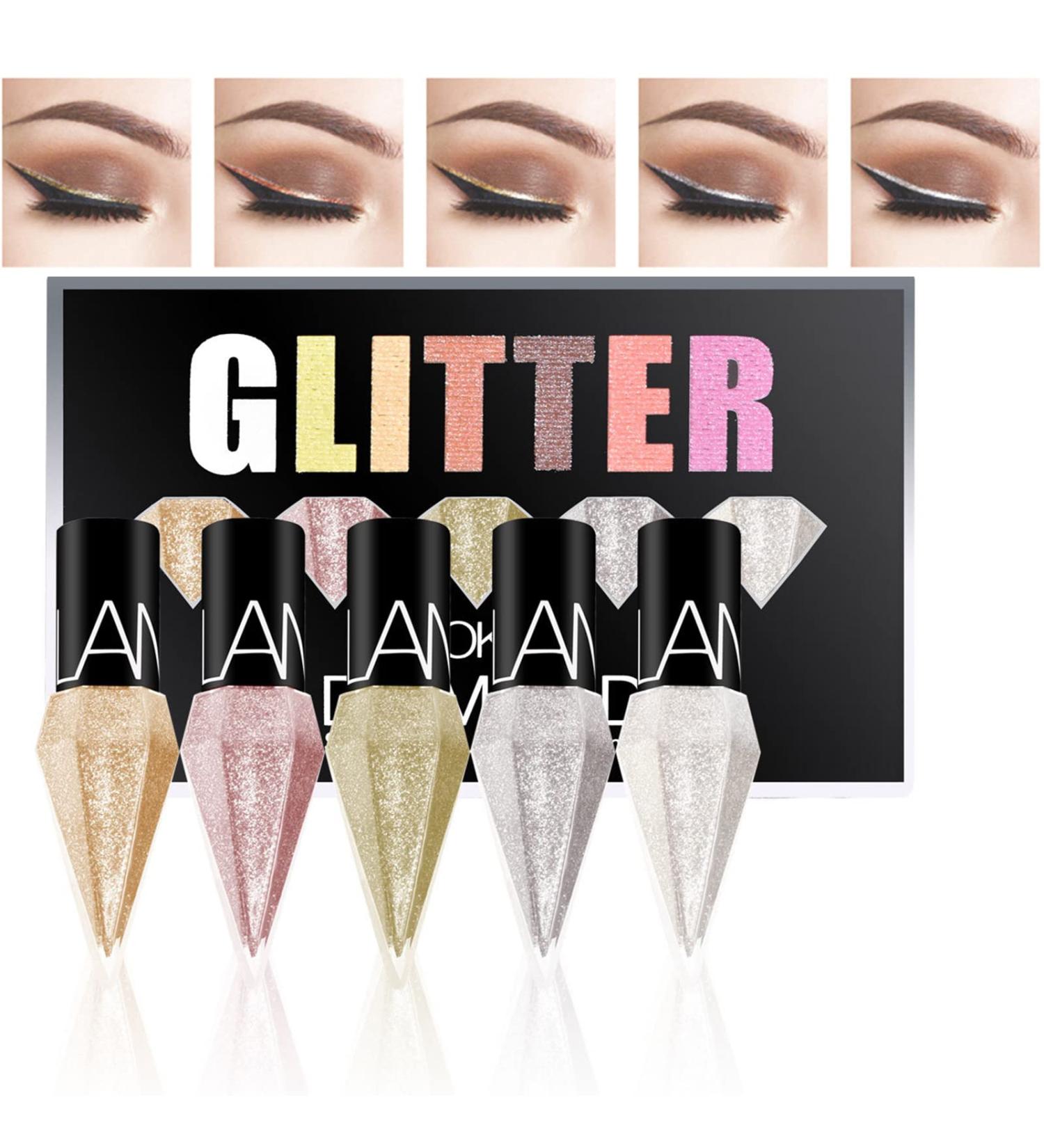 Shiny Glitter Liquid Eyeliner Kit - Waterproof Diamond-Shaped Eyeliner Set - Quick Dry Shimmer Silver Gold Beauty Makeup - 5 Colors - Buy Online on GoSupps.com