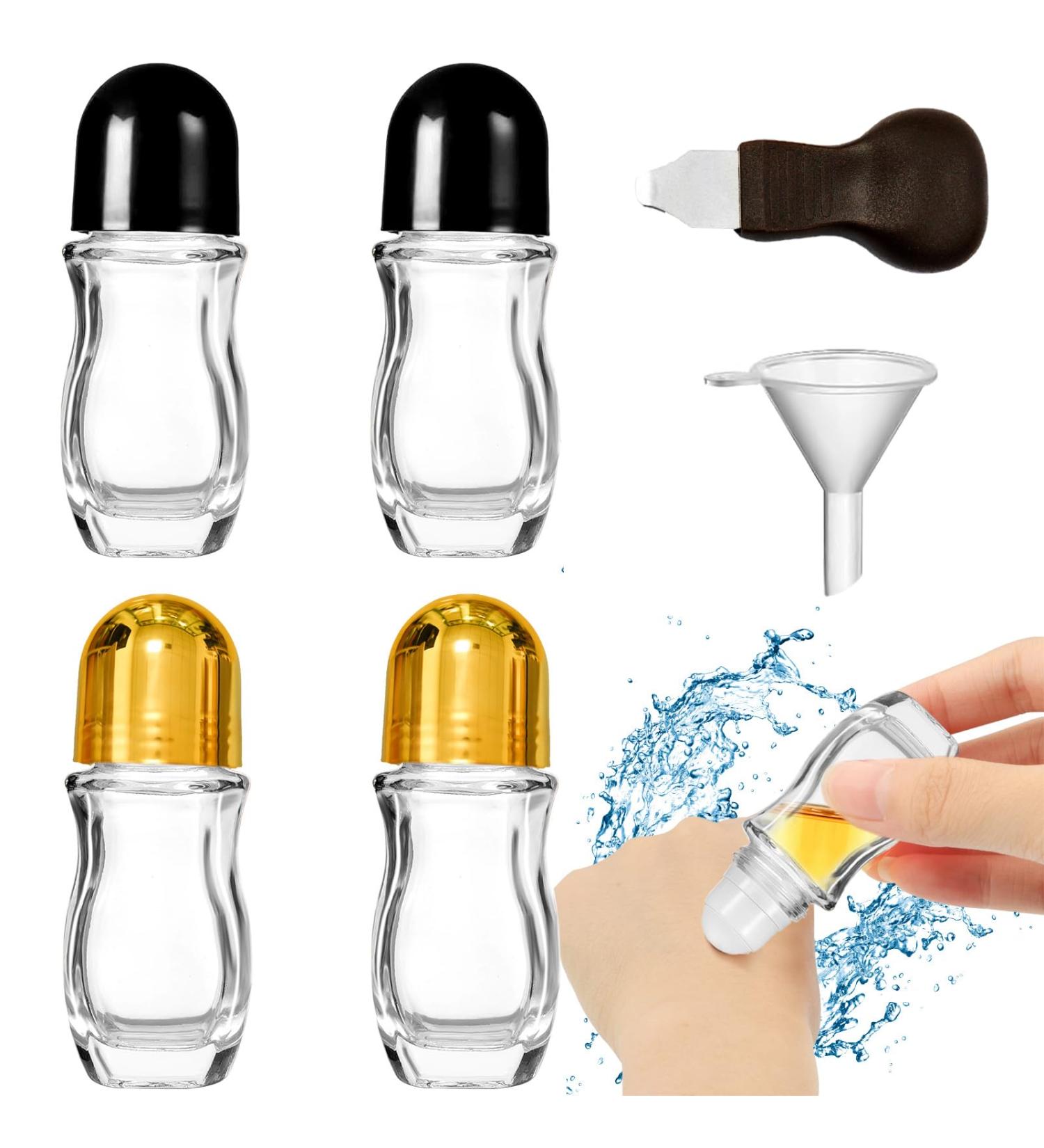 HVSSY 6 Pack Glass Essential Oil Roller Bottles - Refillable Travel Perfume Bottles with Caps & Accessories | 30ml Clear Perfume Bottles for Essential Oils & Cosmetics - Buy Online on GoSupps.com