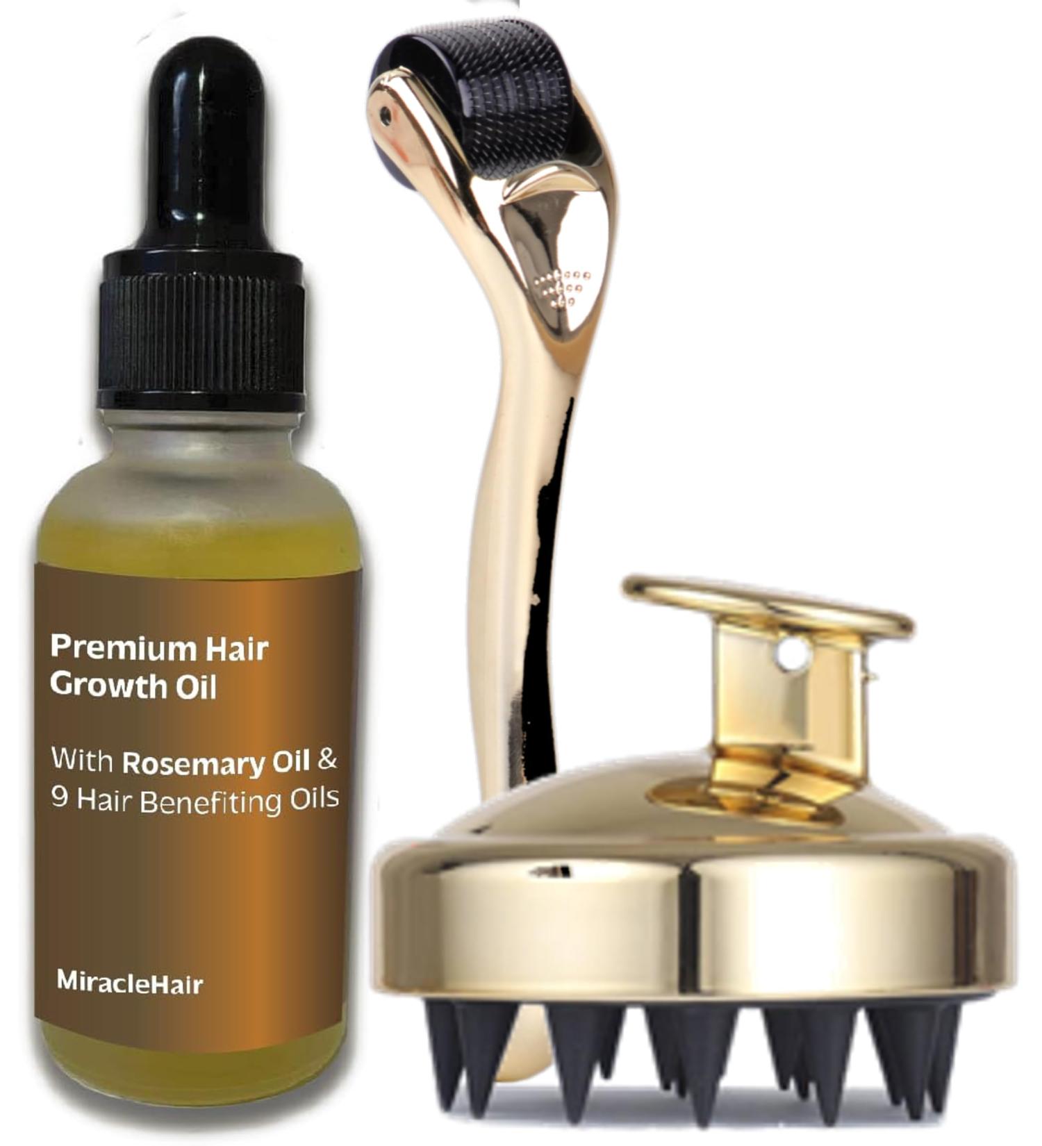 Premium Hair Growth Oil + Scalp Derma Roller & Massager | UK Brand | Rosemary, Castor, Peppermint, Ginger, Tea Tree & Lavender Oil | Hair Growth, Thickening & Loss Prevention | 30ml - Buy Online on GoSupps.com