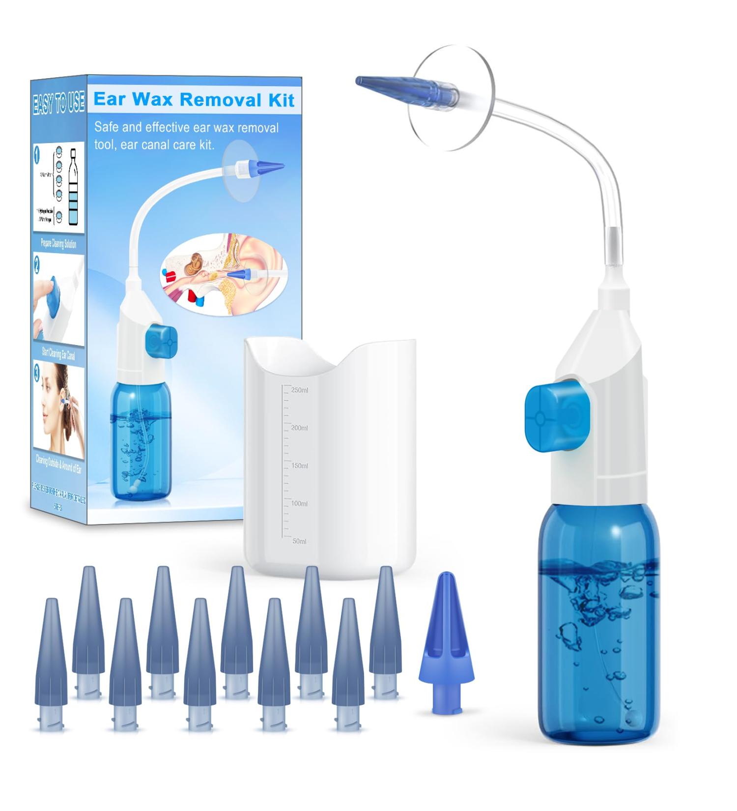 Effective Ear Wax Removal Kit | Manual Ear Cleaning System with Irrigation Flushing & 10 Tips - Buy Online on GoSupps.com