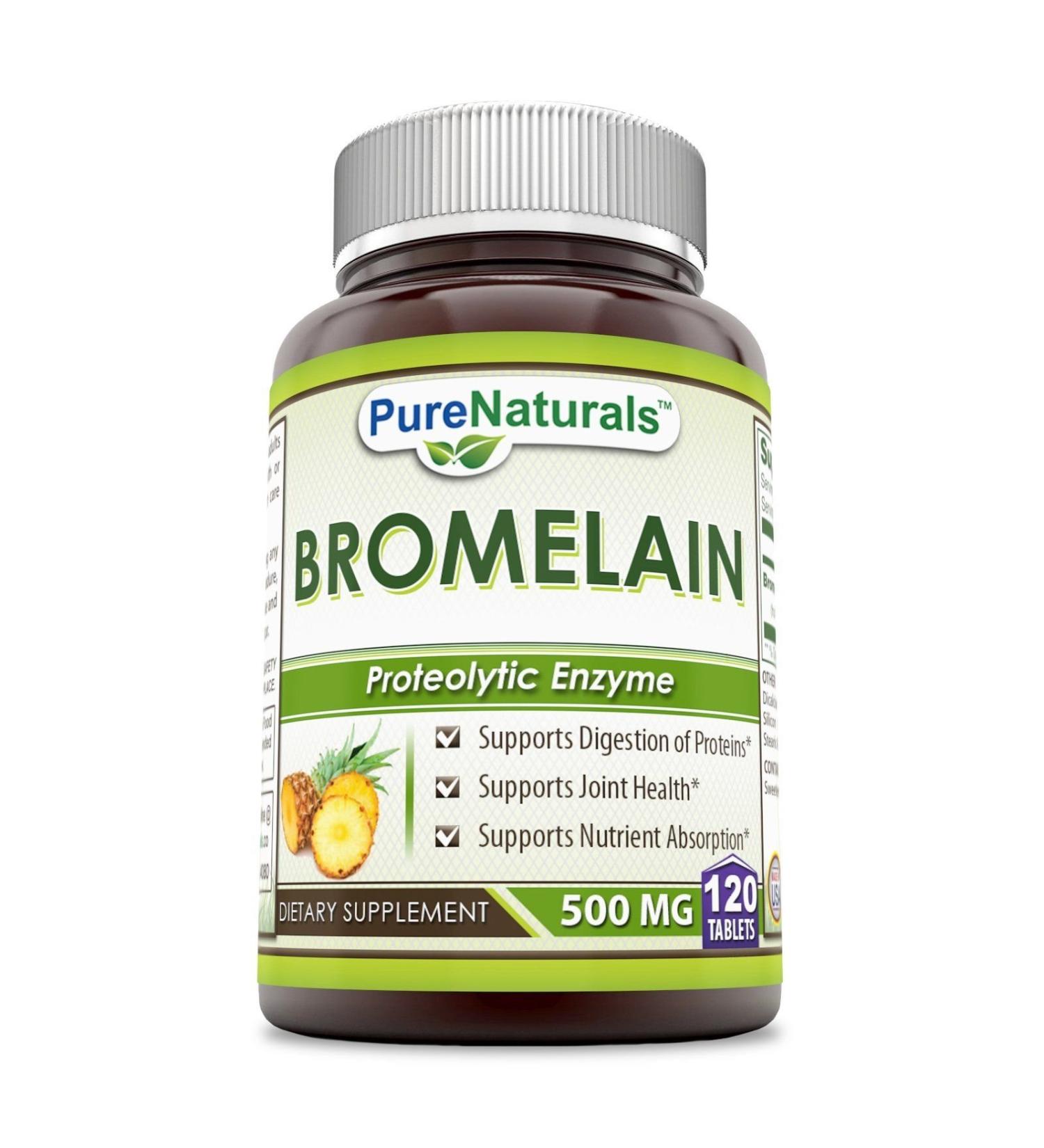 Pure Naturals Bromelain Dietary Supplement - 500mg, 120 Enzyme Tablets Per Bottle  Supports Healthy Digestion, Anti- Inflammatory Support & More 120 Count (Pack of 1)