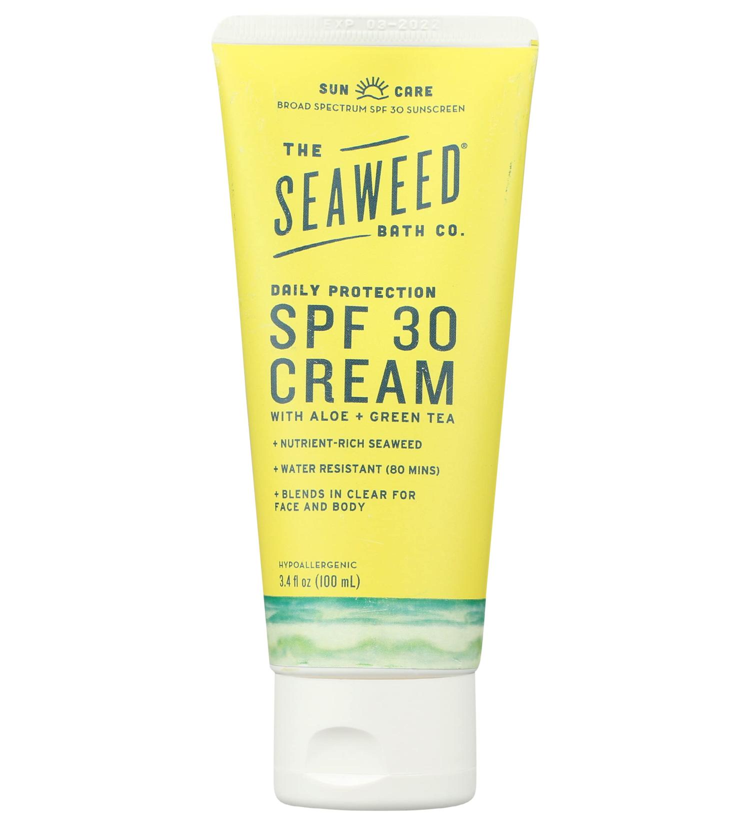 The Seaweed Bath Co. Daily Protection SPF 30 Cream Nutrient Rich Bladderwrack Aloe & Green Tea Vegan Gluten Free Cruelty Free Paraben Free 3.4 Oz
