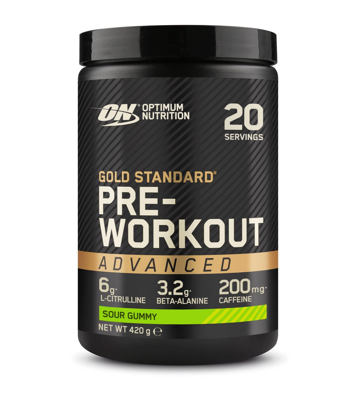 Optimum Nutrition Gold Standard Pre-Workout Powder - Sour Gummy Flavor, 20 Servings, 420g - Buy Online on GoSupps.com