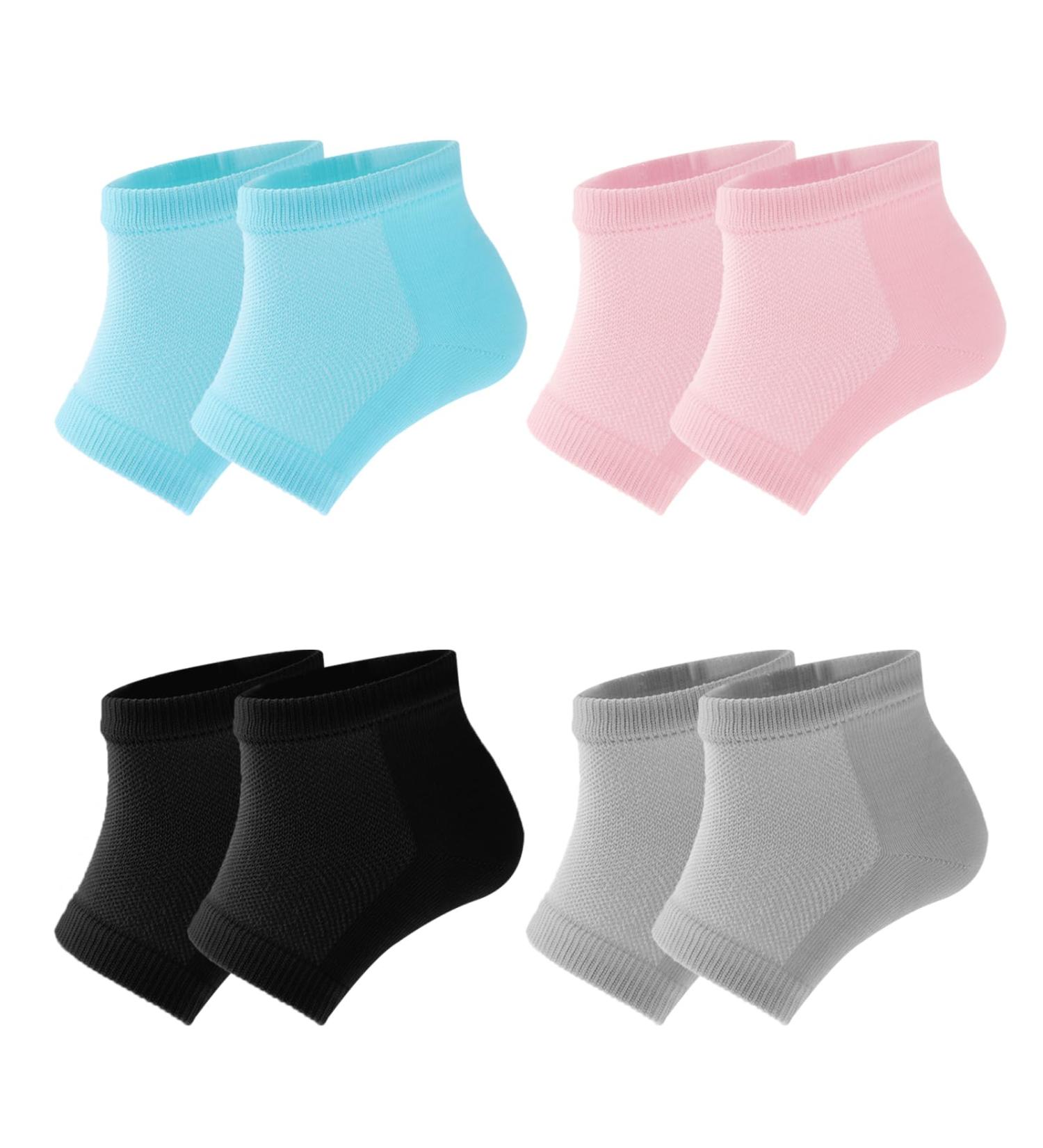 Sibba 4 Pairs Moisturizing Gel Heel Socks Cracked Heel Gel Lined Infused Toeless Spa Socks for Women Soft Cotton Silicone Ventilate Heel Sleeves Open Toe Foot Care Treatment Overnight (Multicolor) 4 Pairs Black+Pink+Gray+Green 4.0 - Buy Online on GoSupps.com