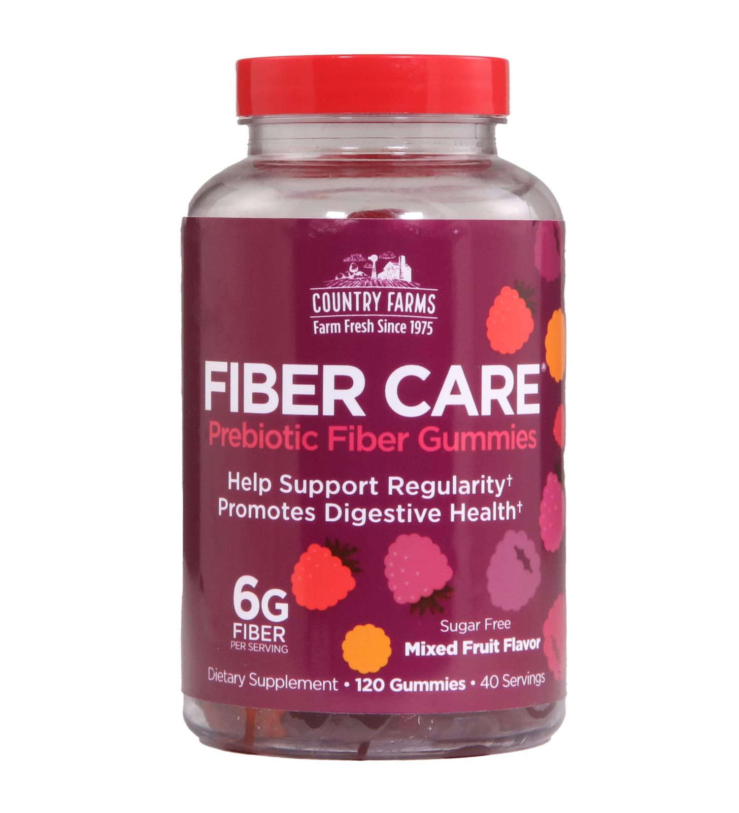Country Farms Fiber Care Prebiotic Gummies - 6g Fiber/Serving - Digestive Health & Regularity Support - Mixed Fruit Flavor - 120 Gummies - Buy Online on GoSupps.com