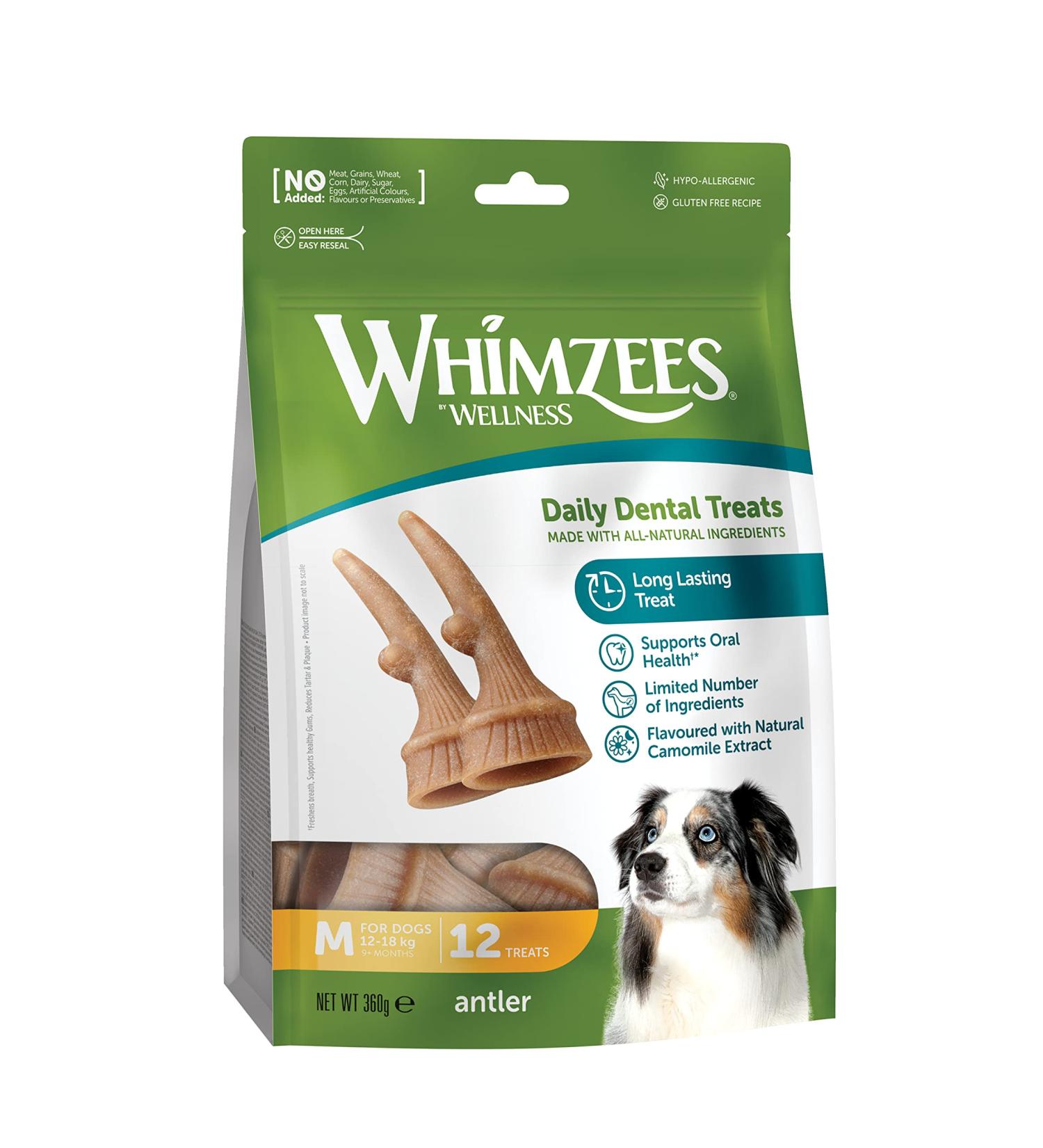Whimzees Antler Chews for Medium Dogs | Natural Grain-Free Calming Snack | 12 Pieces - Buy Online on GoSupps.com
