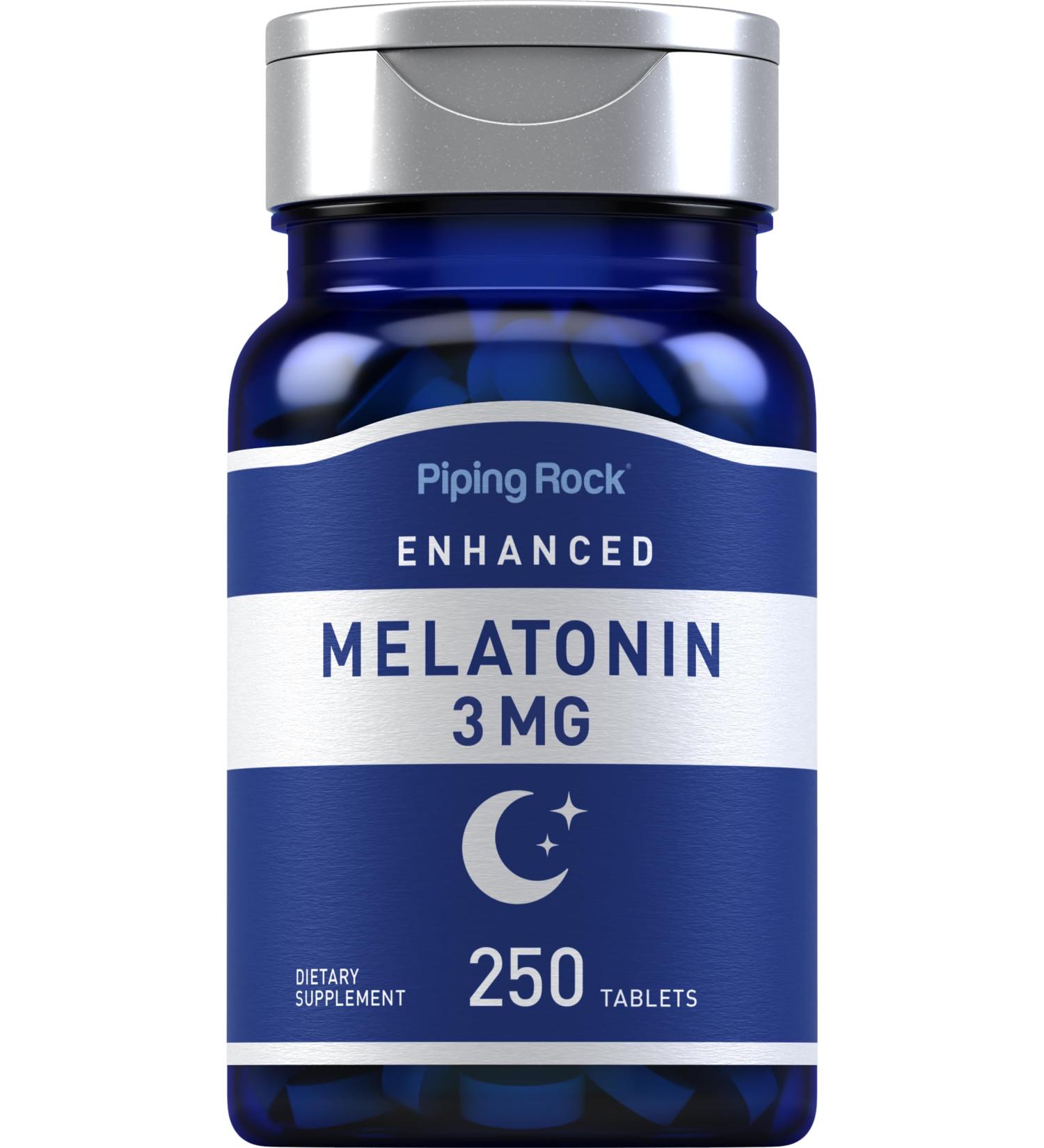 Piping Rock Melatonin 3mg | 250 Tablets | Adult Support Supplement | for Men and Women | Vegetarian Non-GMO Gluten Free - Buy Online on GoSupps.com
