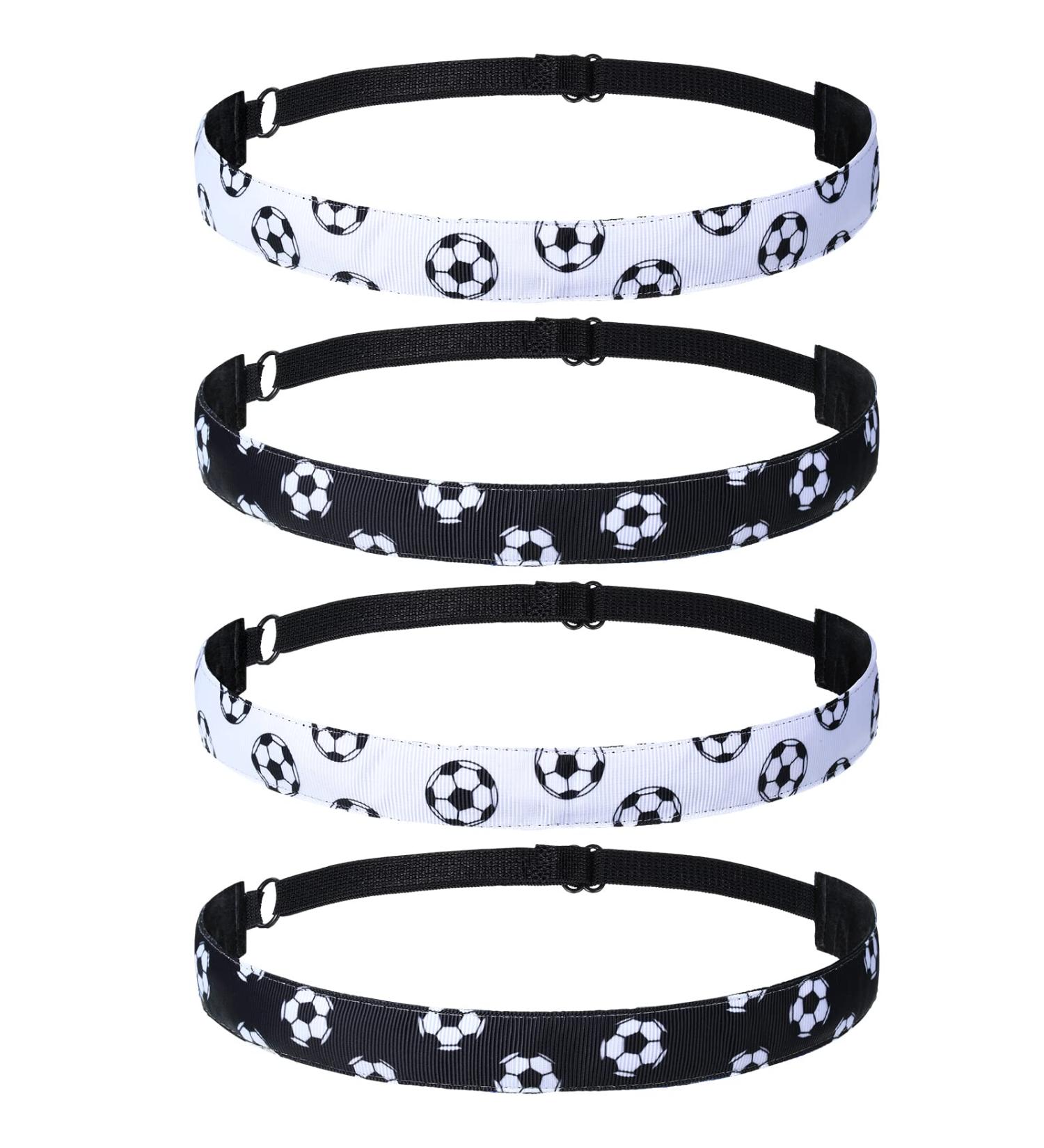 4-Piece Non-slip Soccer Headband Set for Girls - Adjustable Football Hairband in White & Black - Buy Online on GoSupps.com