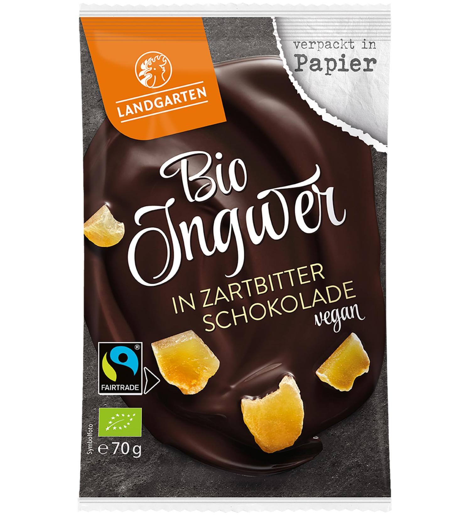 Landgarten Vegan Organic Ginger in Dark Chocolate - 70g Pack | Delicious & Guilt-Free Treat - Buy Online on GoSupps.com