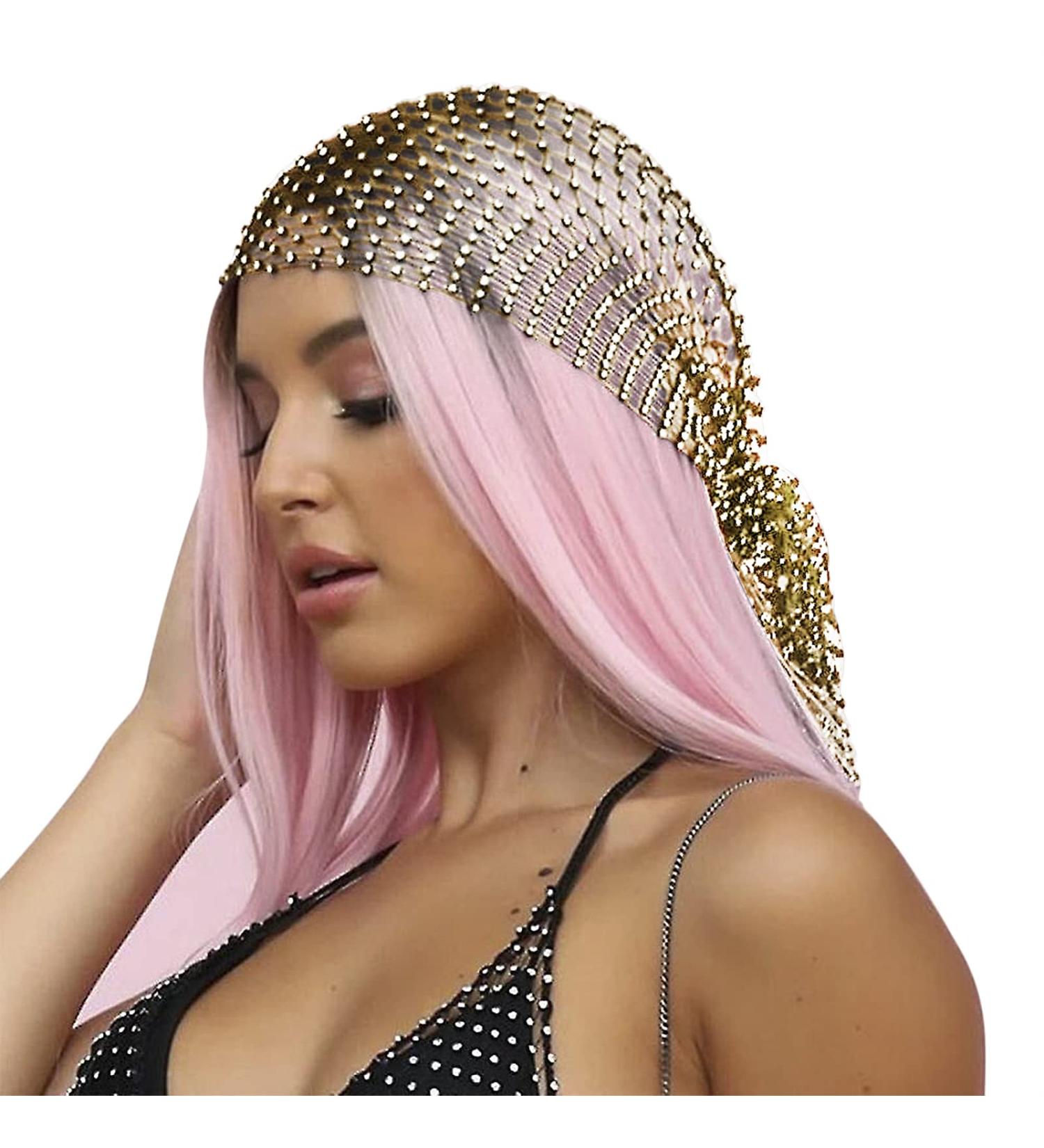Mesh Rhinestone Beads Headband Hollow Sparkling Headdress Fishnet Elastic Headpiece Nightclub Crystal Headwrap Exotic Head Wrap Net Hair Accessories for Women Gold - Buy Online on GoSupps.com