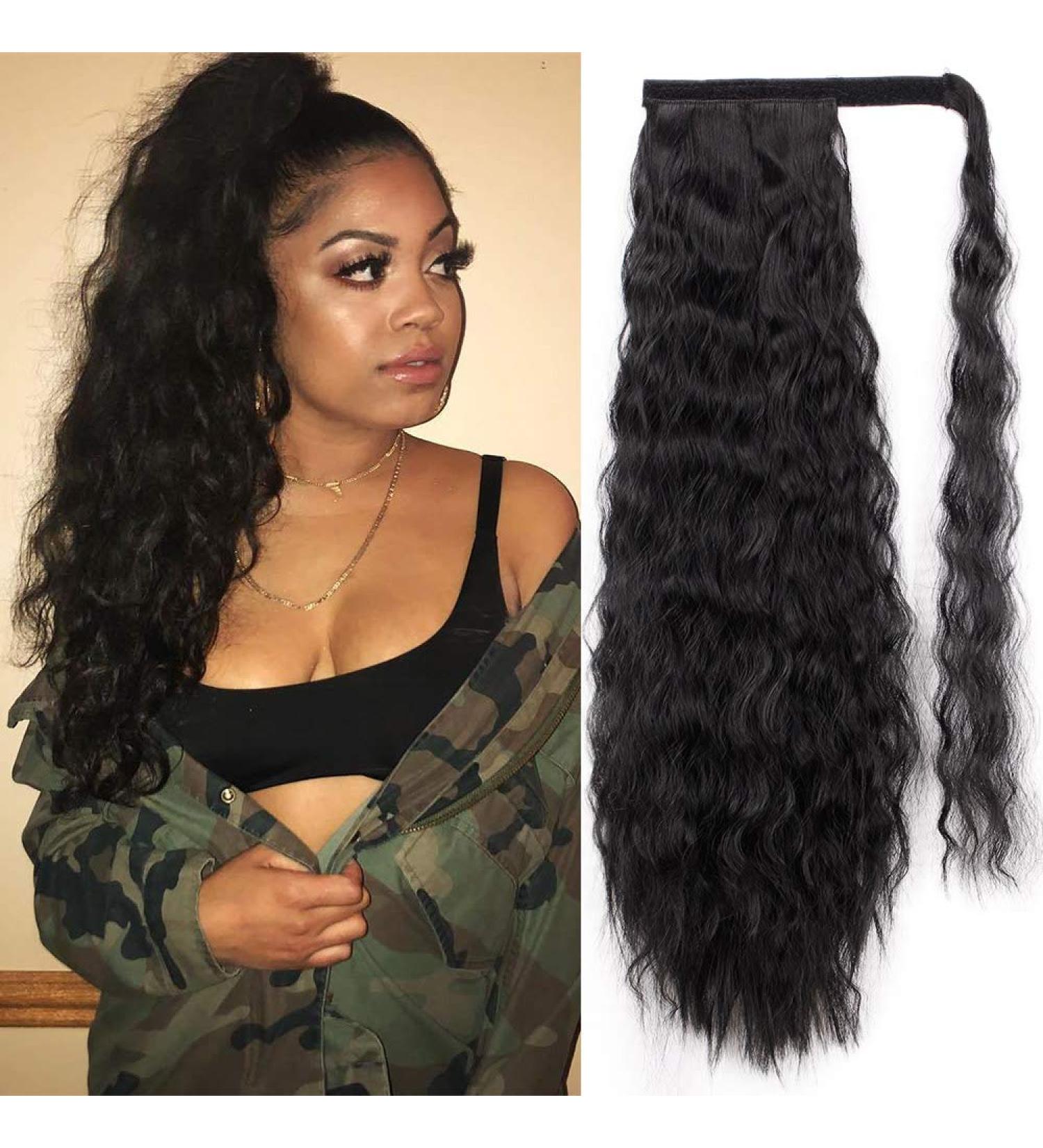 22-Inch Heat-Resistant Black Wavy Ponytail Extension - Stamped Glorious Wrap Around Hairpiece for Women - Buy Online on GoSupps.com