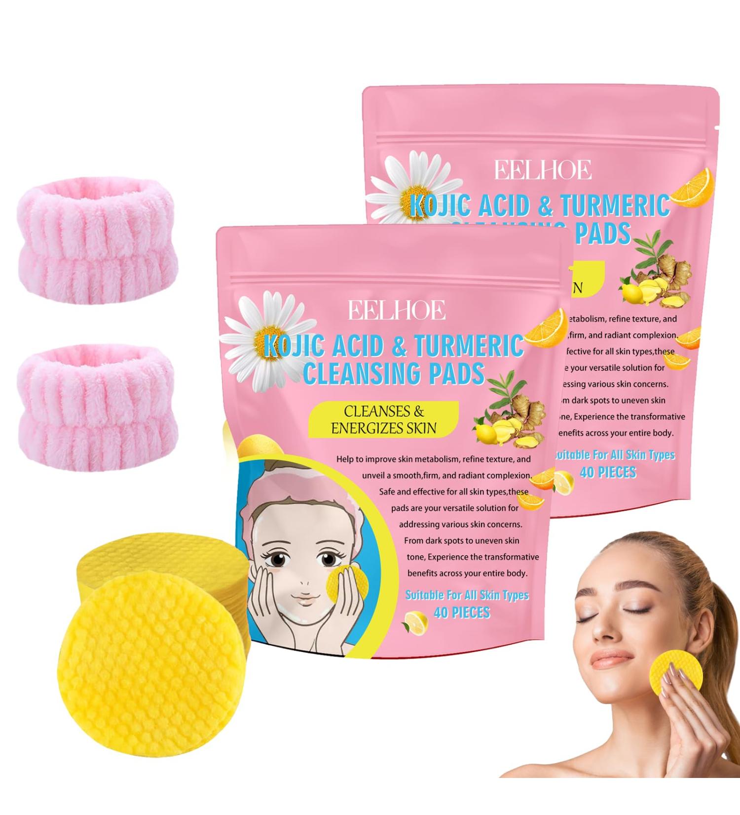 Neyeau Kojic Acid and Turmeric Pads 80 Pieces Turmeric Kojic Acid Pads Suitable for Unclogging Pores and Balancing Skin Oil and Water Belt Face Wash Wristband 2 Pieces - Buy Online on GoSupps.com