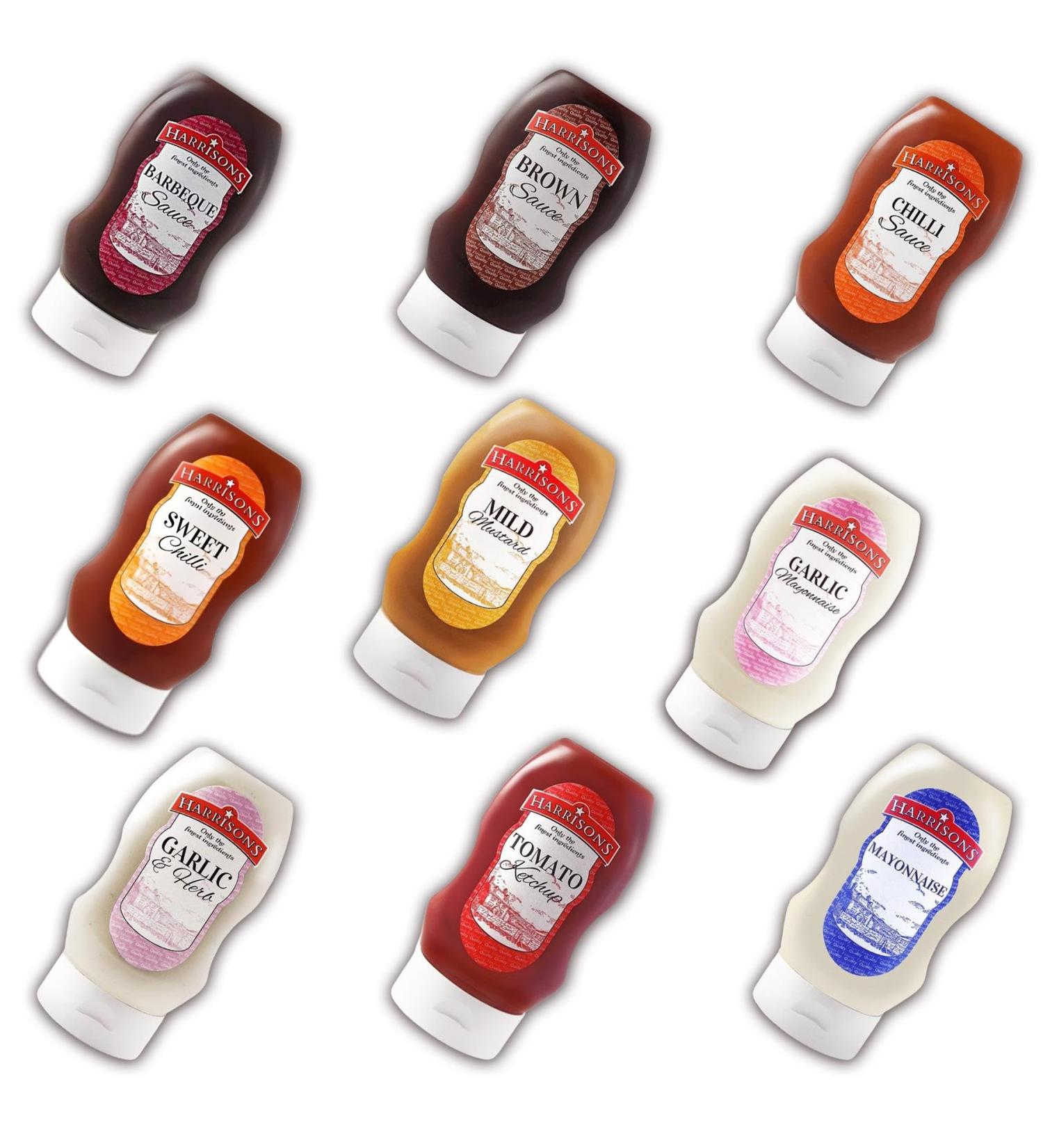 Harrisons Sauce Mayonnaise Mustard Squeezy Bottle Pick N Mix | Choose From 9 Flavours | Tomato Ketchup Barbecue Chilli Garlic-Herb Sour Cream Brown-Sauce - Pack of 2 X 300ml - Buy Online on GoSupps.com