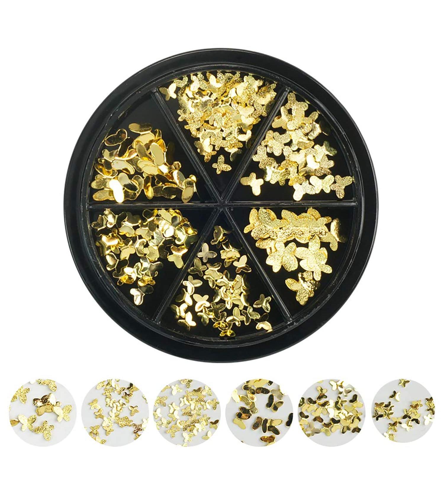 Gold Butterfly Nail Art Charms Stickers - 3D Metallic Glitter Sequins for DIY Manicure - Buy Online on GoSupps.com