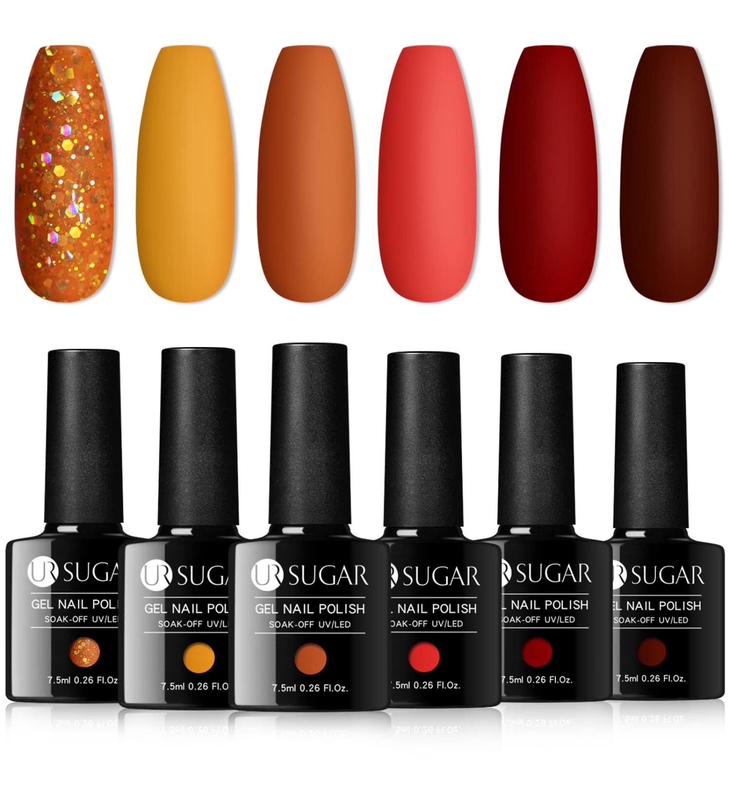 UR SUGAR Fall Gel Nail Polish Set - 6 Autumn Colors Maple Pumpkin Red Orange Glitter Kit for Thanksgiving & Halloween Gifts - Soak Off Nail Art Manicure Set for Women - Autumn Maple 6 Count - Buy Online on GoSupps.com