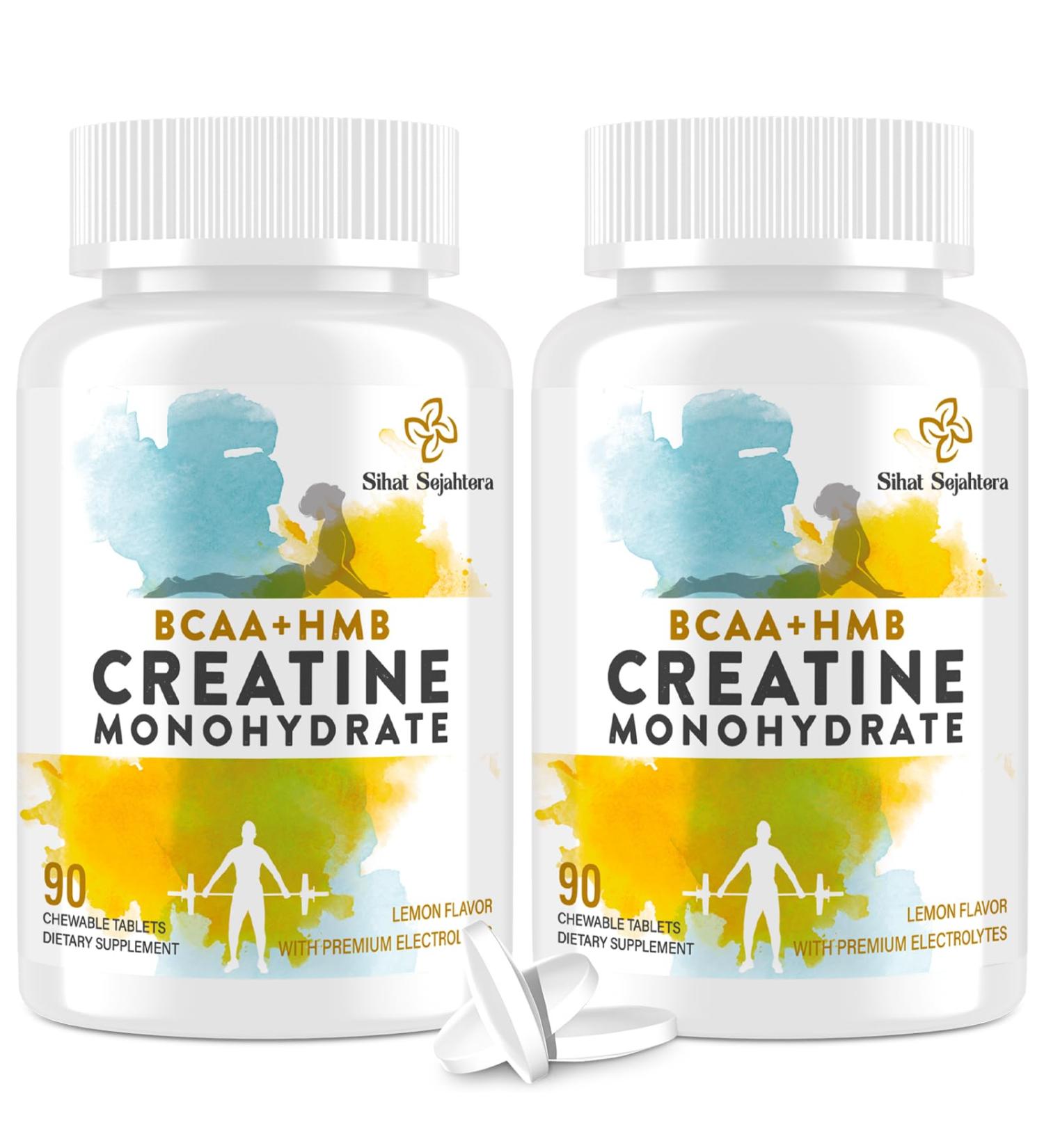 8-in-1 Creatine Monohydrate with BCAA & HMB 5000 mg for Men & Women Creatine Chews for Muscle Recovery Endurance & Strength High Absorption Lemon Flavor Sugar-Free 180 Tablets 90 Count (Pack of 2) - Buy Online on GoSupps.com