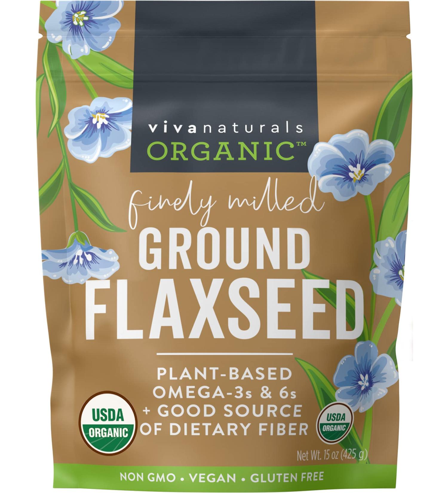 Organic Ground Flaxseed - Plant-Based Protein, Vegan Omega 3, Fiber for Smoothies - Non-GMO, Gluten Free - 15oz (425g) - Buy Online on GoSupps.com