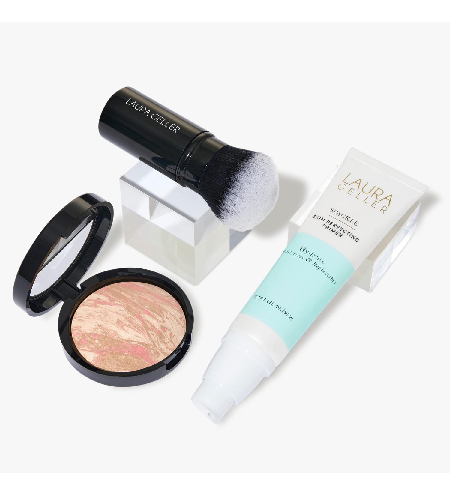 LAURA GELLER NEW YORK Face the Day Kit - Balance-n-Brighten Foundation Porcelain + Spackle Skin Perfecting Primer Hydrate + Kabuki Brush - Buy Online on GoSupps.com