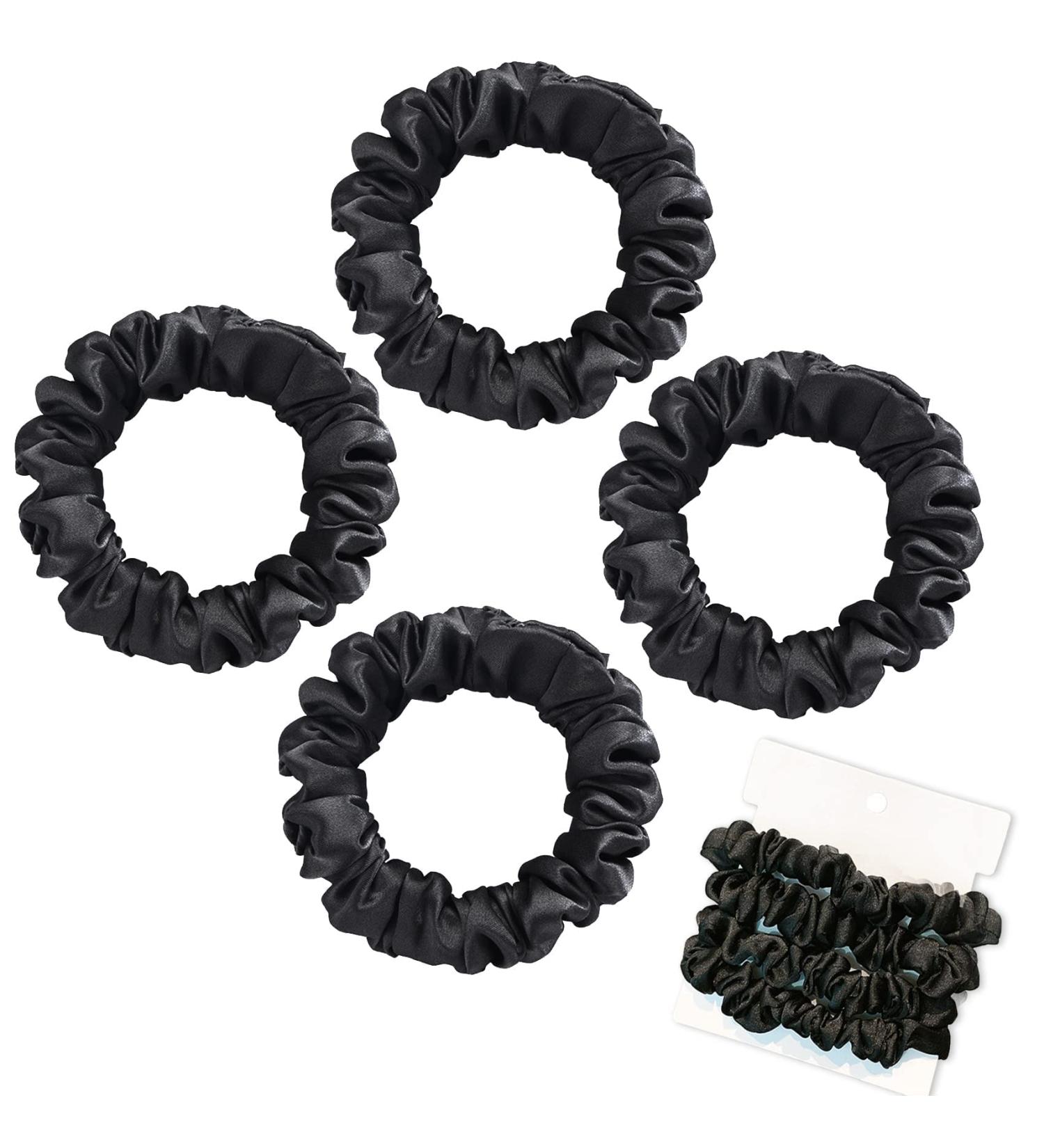 Olakin Silk Hair Tie Set - 4 Pcs - Premium Women's Ponytail Holders & Hair Accessories - Elastic Silk Hair Bands for Girls & Women (Black) - Buy Online on GoSupps.com