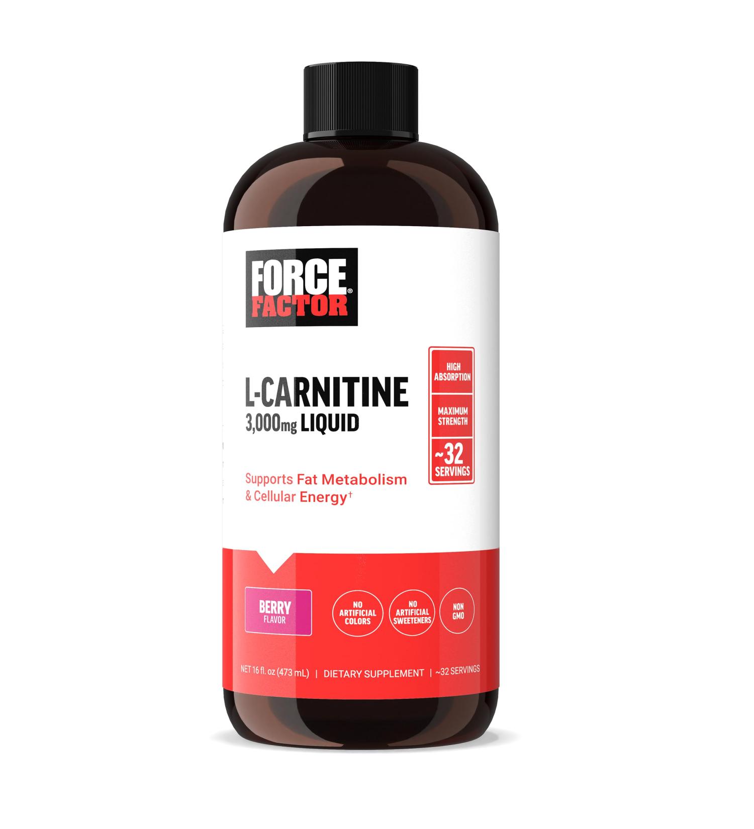 Force Factor L-Carnitine Liquid Supplement 3000 mg | Boost Energy Muscle Recovery & Fat Loss | Non-GMO Berry Flavor - 16 Oz - Buy Online on GoSupps.com